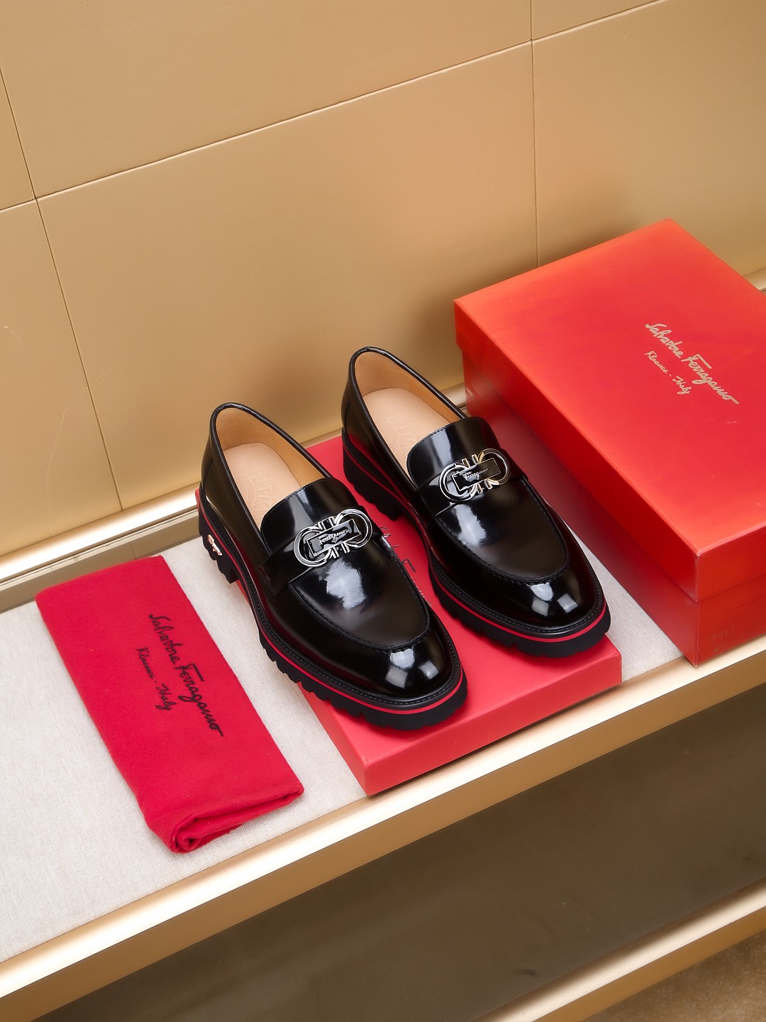 Salvatore Ferragamo Men's Black Leather Loafers with Signature Buckle 1 Salvatore Ferragamo Men's Black Leather Loafers with Signature Buckle