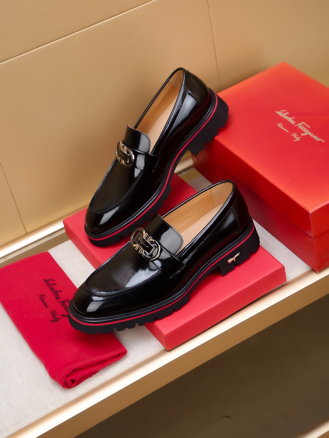 Salvatore Ferragamo Men's Black Leather Loafers with Signature Buckle 3 a1742521103885 6173
