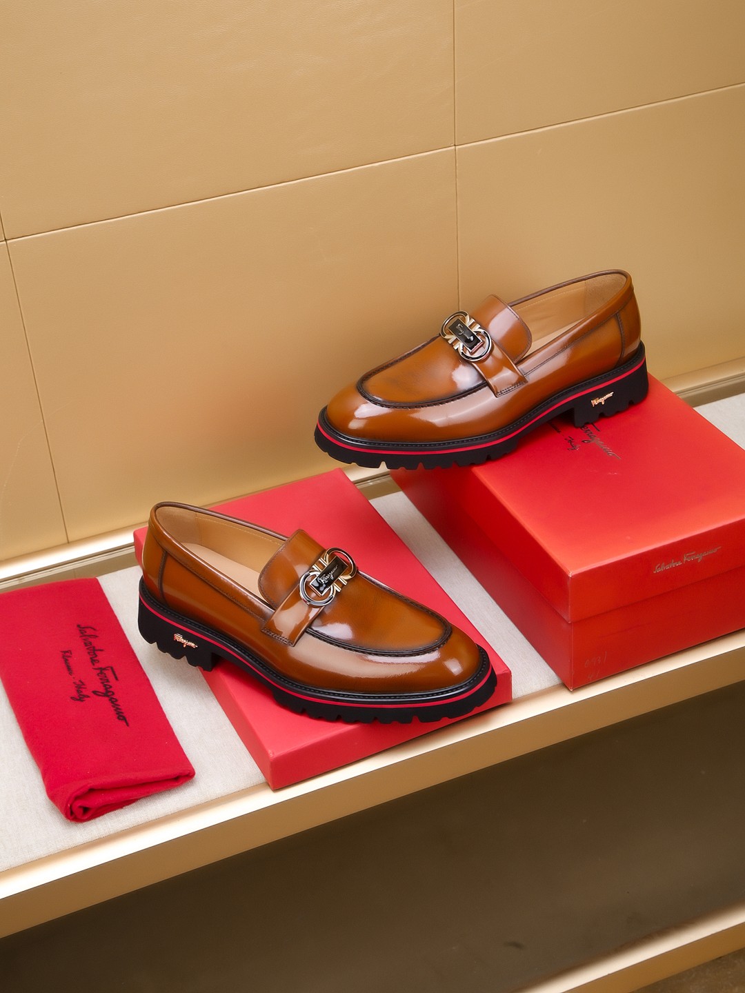 Salvatore Ferragamo Men's Brown Leather Loafers With Buckle 6 a1742521382255 7143