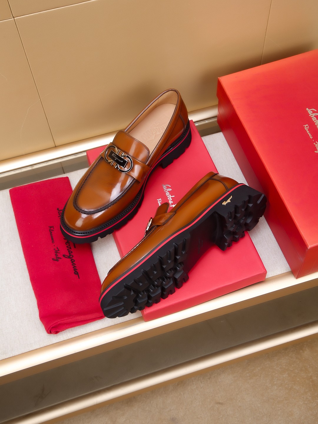 Salvatore Ferragamo Men's Brown Leather Loafers With Buckle 5 a1742521382323 5878