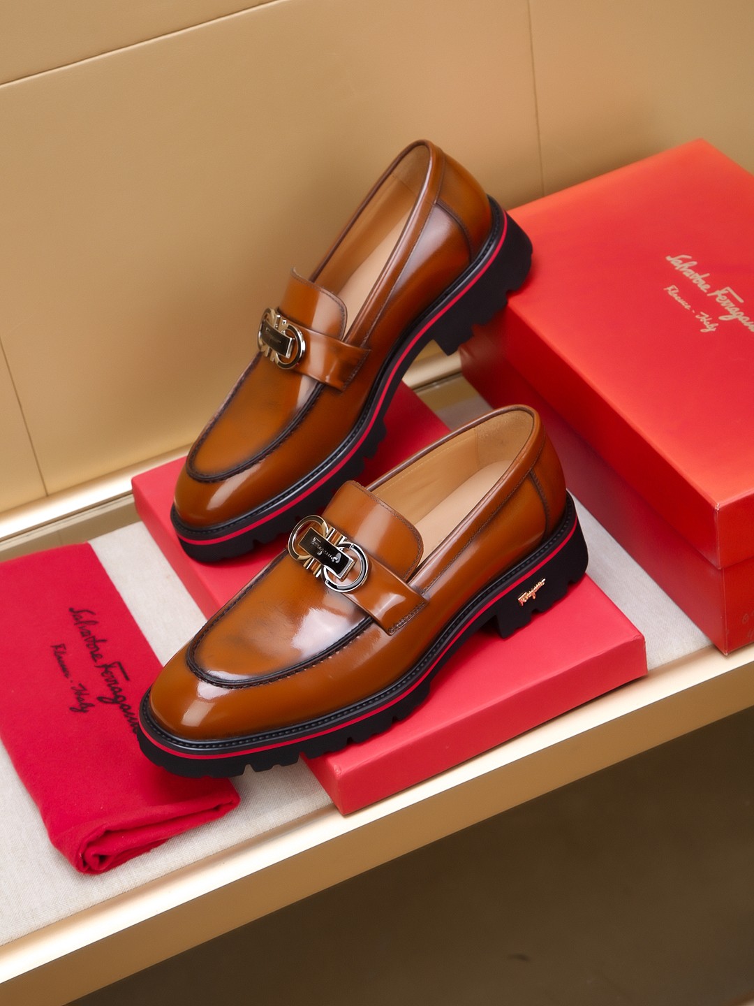 Salvatore Ferragamo Men's Brown Leather Loafers With Buckle 3 a1742521382333 7848