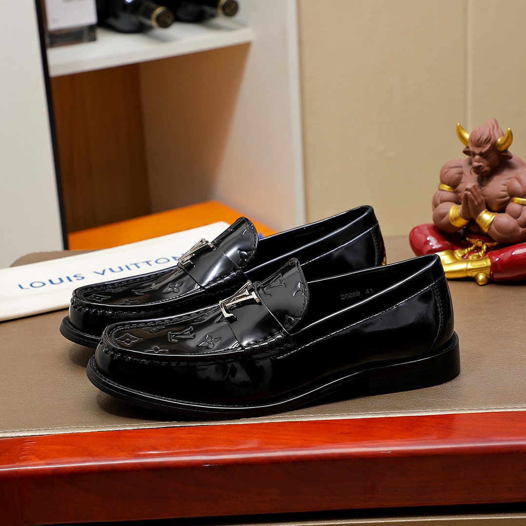 Louis Vuitton Men's Black Leather Loafers with Embossed Monogram - Size 38-45 3 a1754198148078 1446