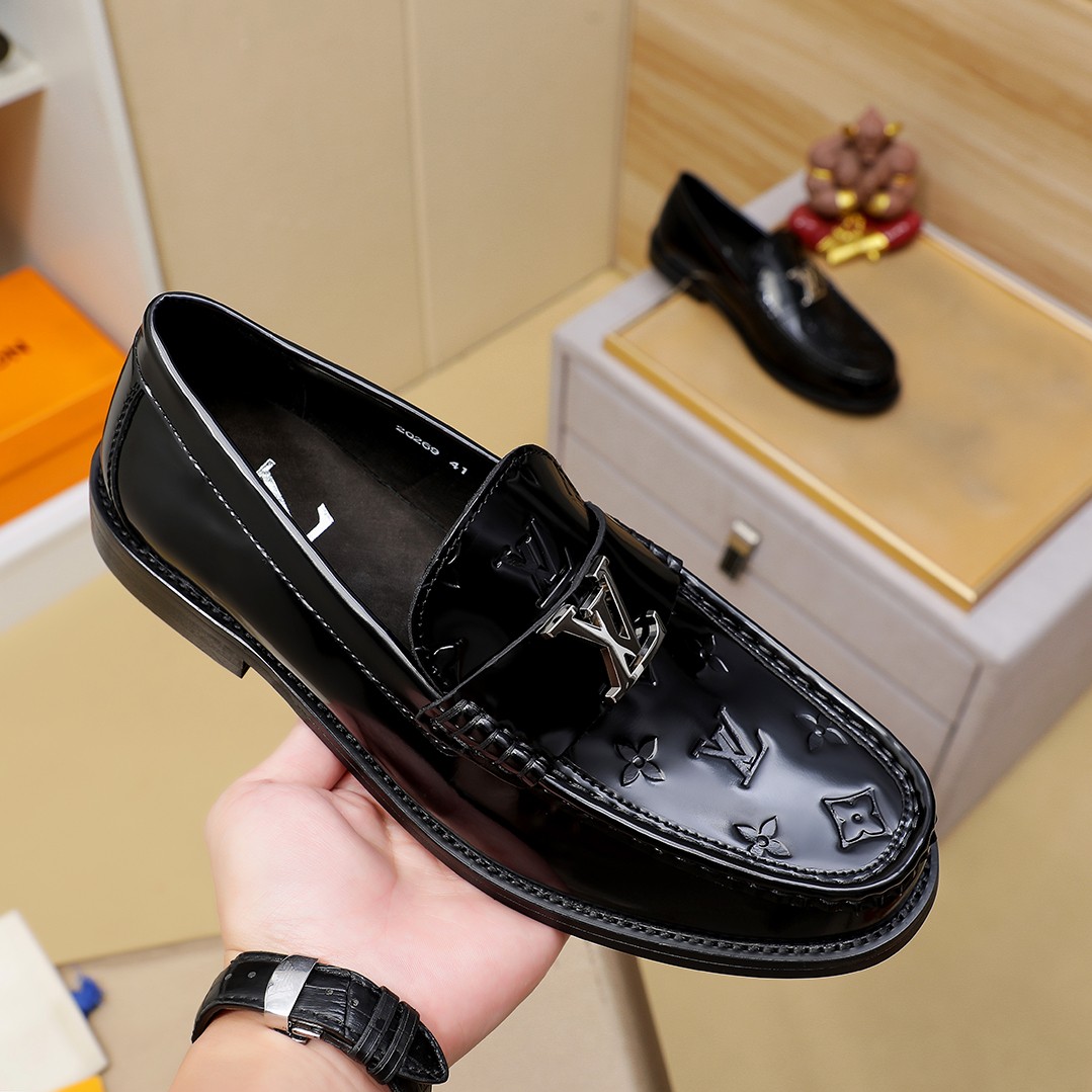 Louis Vuitton Men's Black Leather Loafers with Embossed Monogram - Size 38-45 4 a1754198148160 7131