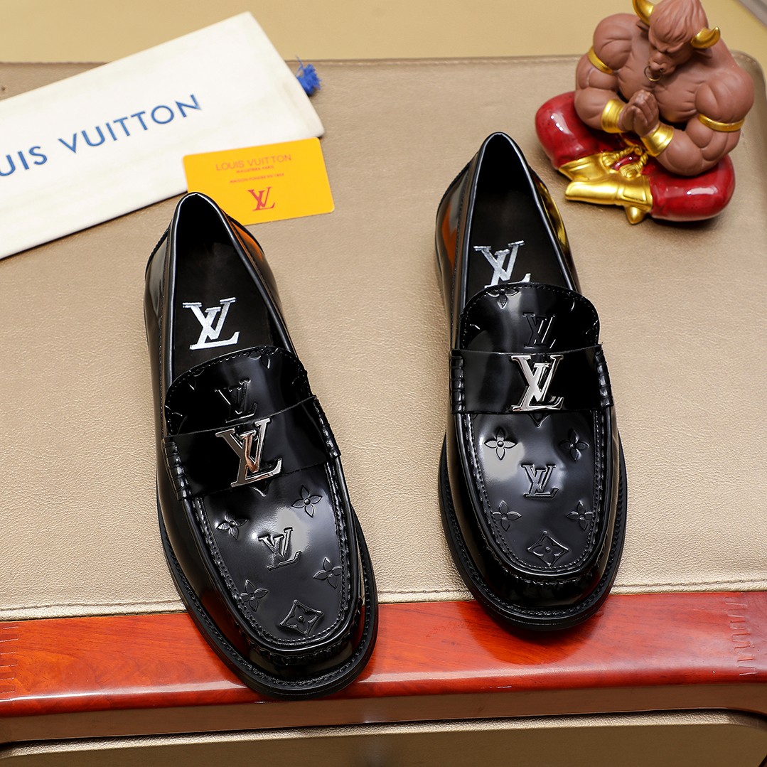 Louis Vuitton Men's Black Leather Loafers with Embossed Monogram - Size 38-45 2 a1754198148172 1385