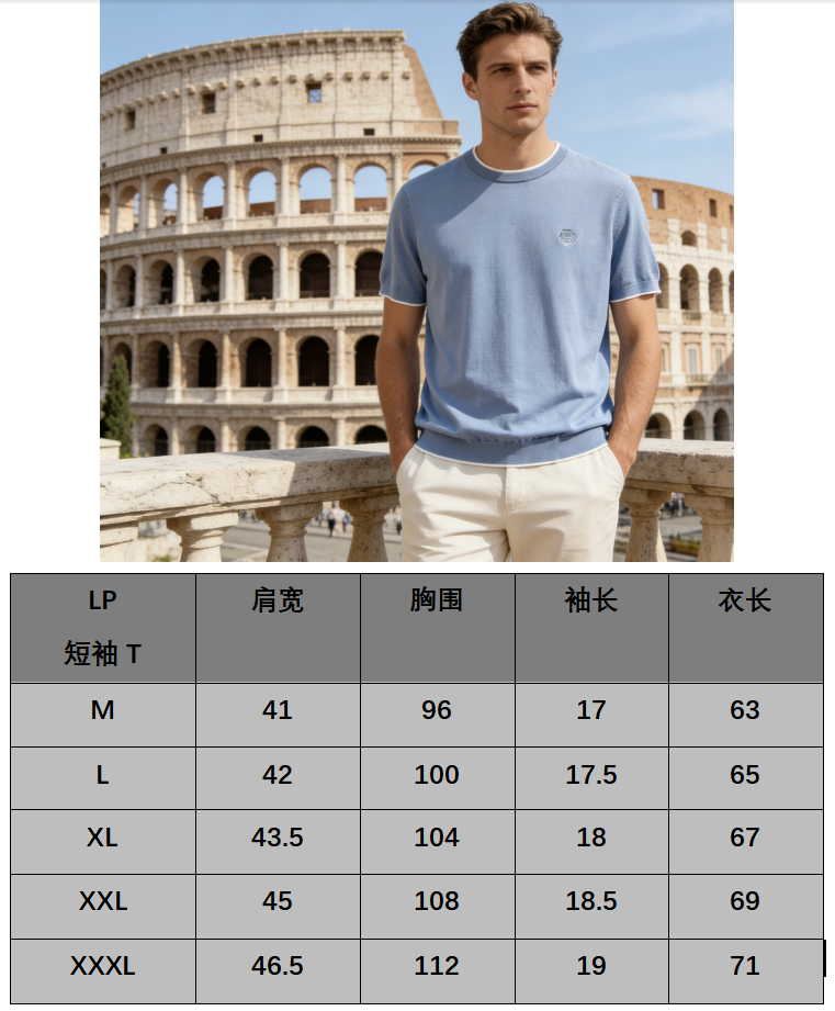 loro Piana 1936春夏新款 桑蚕丝混纺男士针织短袖衫！采用10%蚕丝+90％莱赛尔天丝混纺质