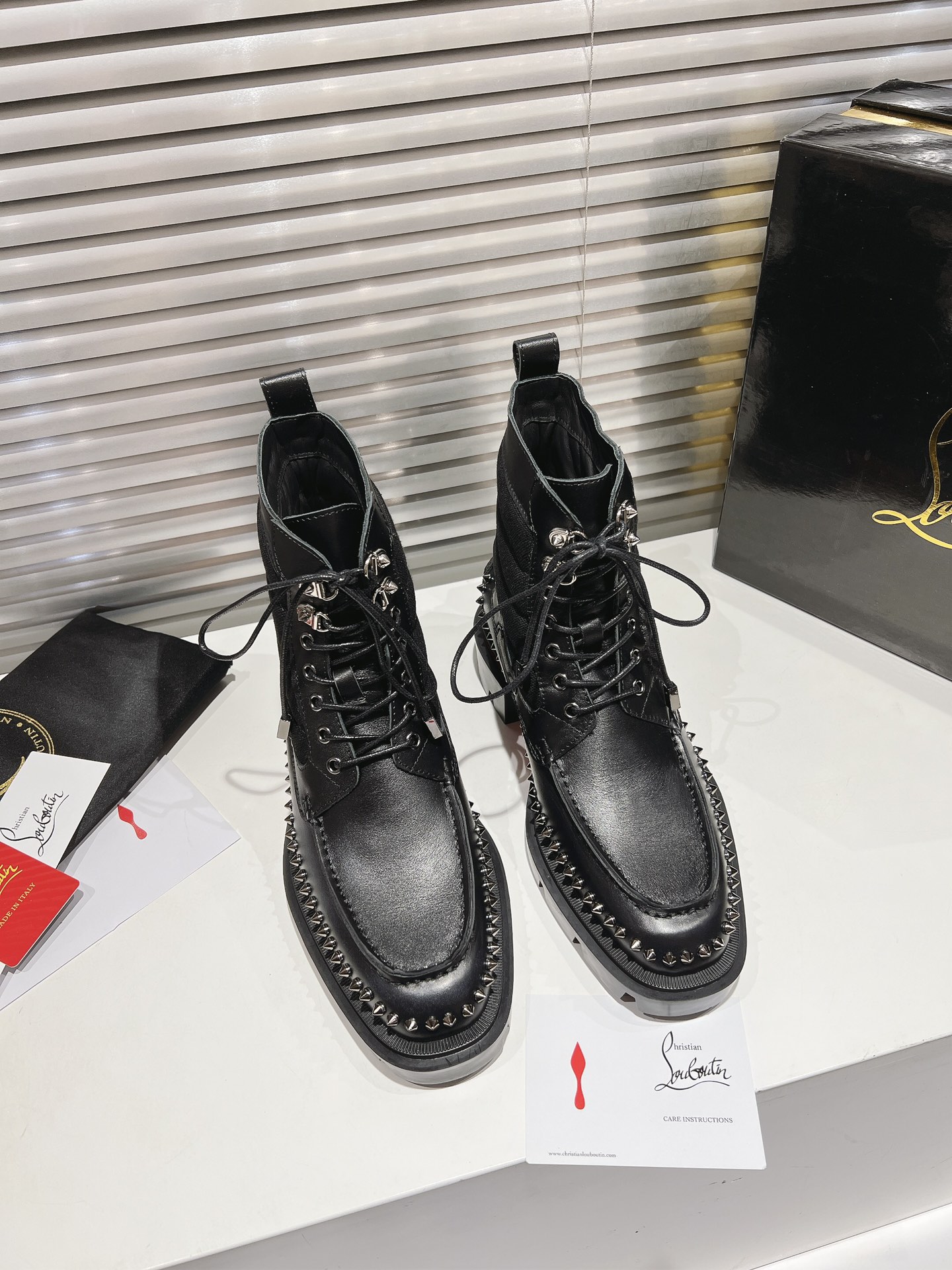 Christian Louboutin Black Leather Studded Steckel Ankle Boots for Men 2 i1731399583 1661 0