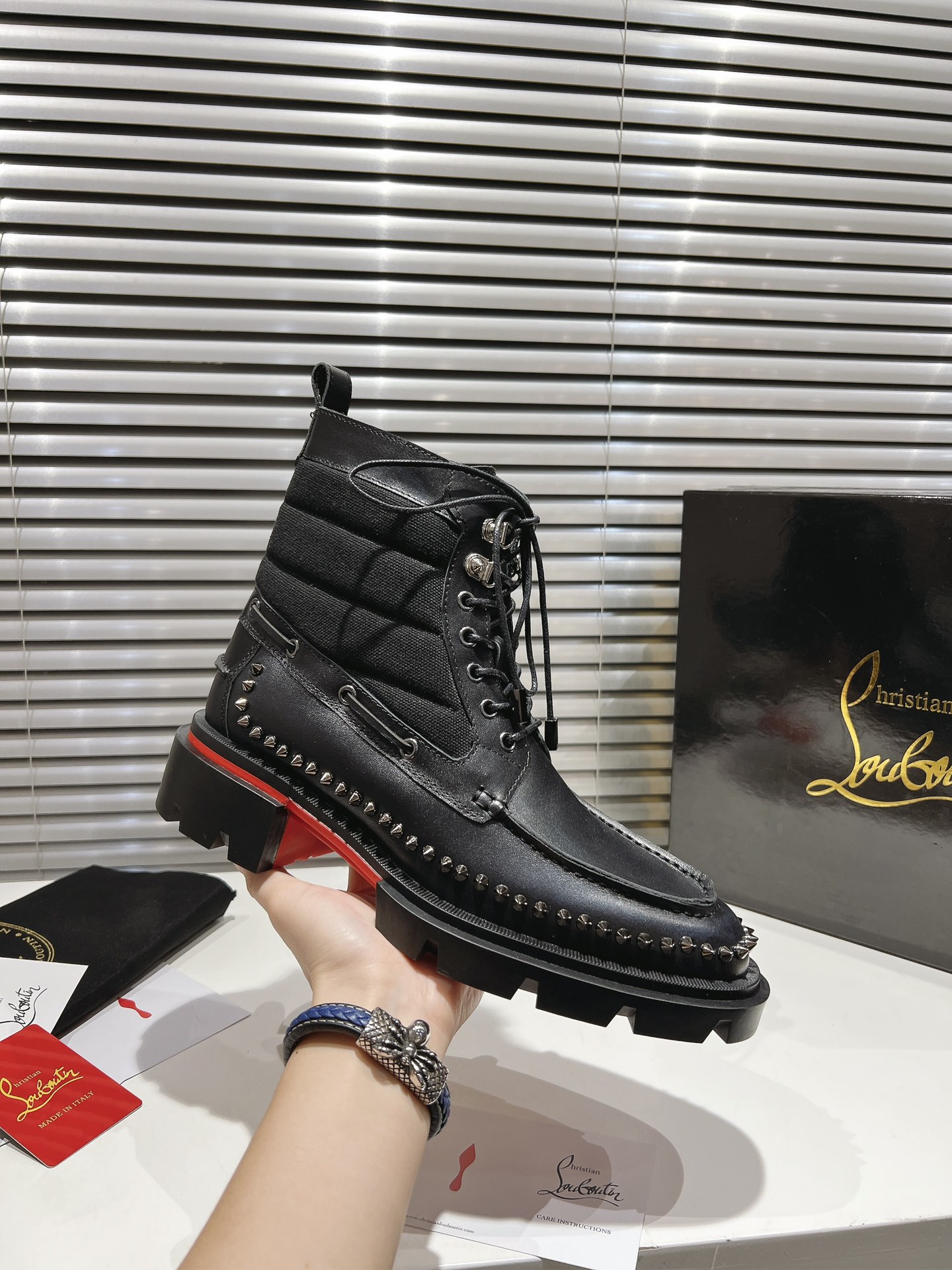Christian Louboutin Black Leather Studded Steckel Ankle Boots for Men 7 i1731399583 3505 3