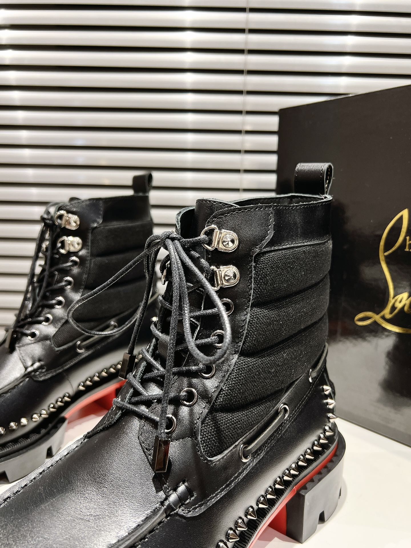 Christian Louboutin Black Leather Studded Steckel Ankle Boots for Men 8 i1731399583 6248 5