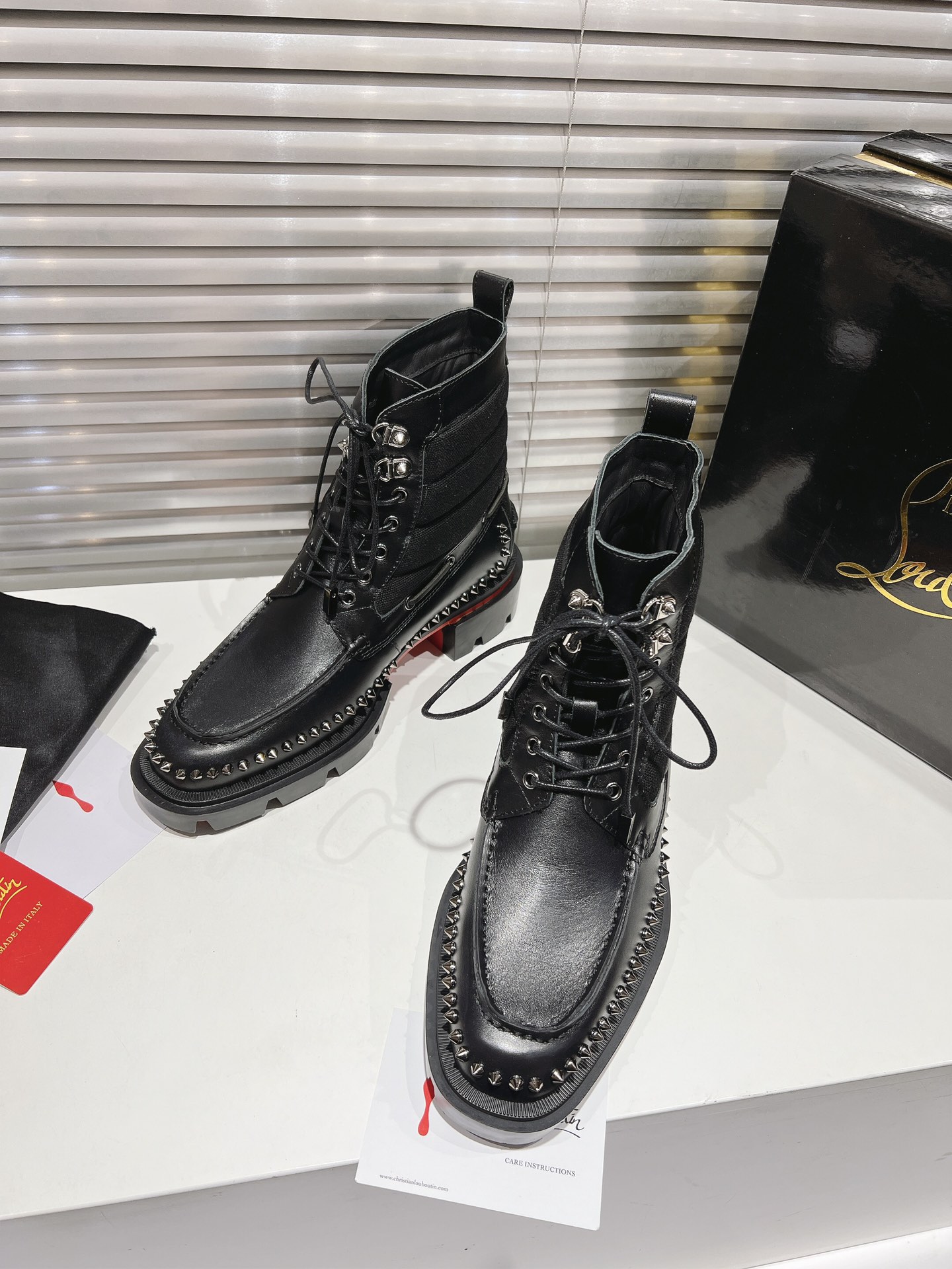 Christian Louboutin Black Leather Studded Steckel Ankle Boots for Men 3 i1731399583 6339 1