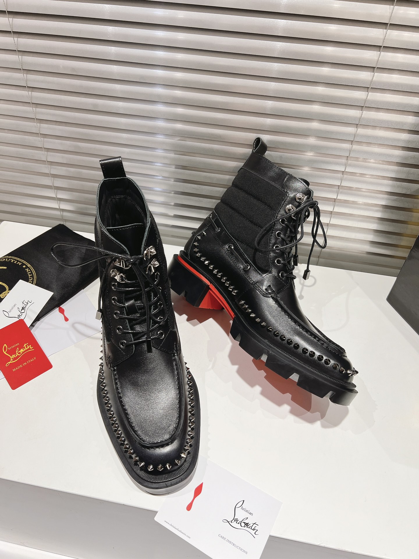 Christian Louboutin Black Leather Studded Steckel Ankle Boots for Men 4 i1731399584 3198 6