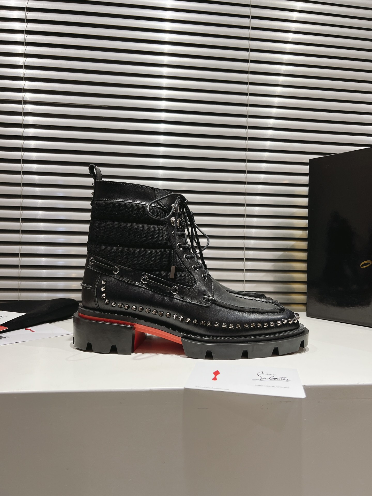 Christian Louboutin Black Leather Studded Steckel Ankle Boots for Men 6 i1731399584 6428 7