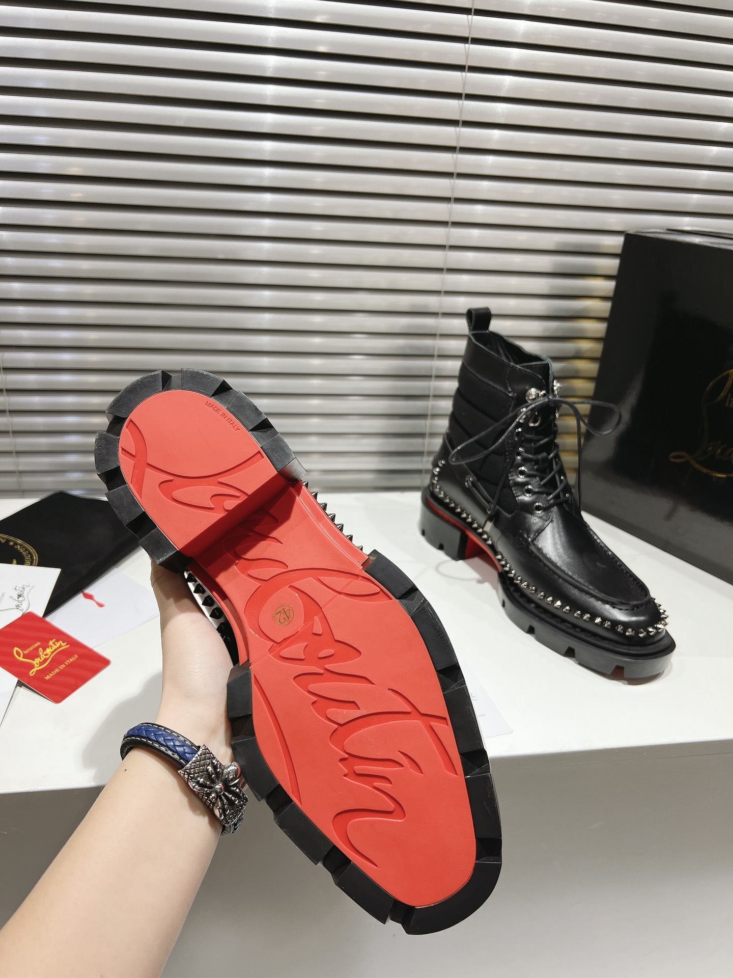 Christian Louboutin Black Leather Studded Steckel Ankle Boots for Men 10 i1731399584 8865 8