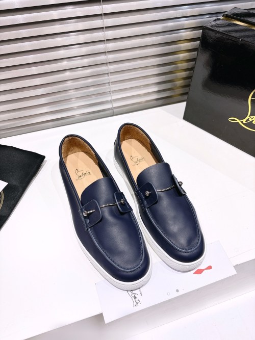 Christian Louboutin Loafers in Deep Blue Leather with Beaded Detailing 1 Christian Louboutin Loafers in Deep Blue Leather with Beaded Detailing
