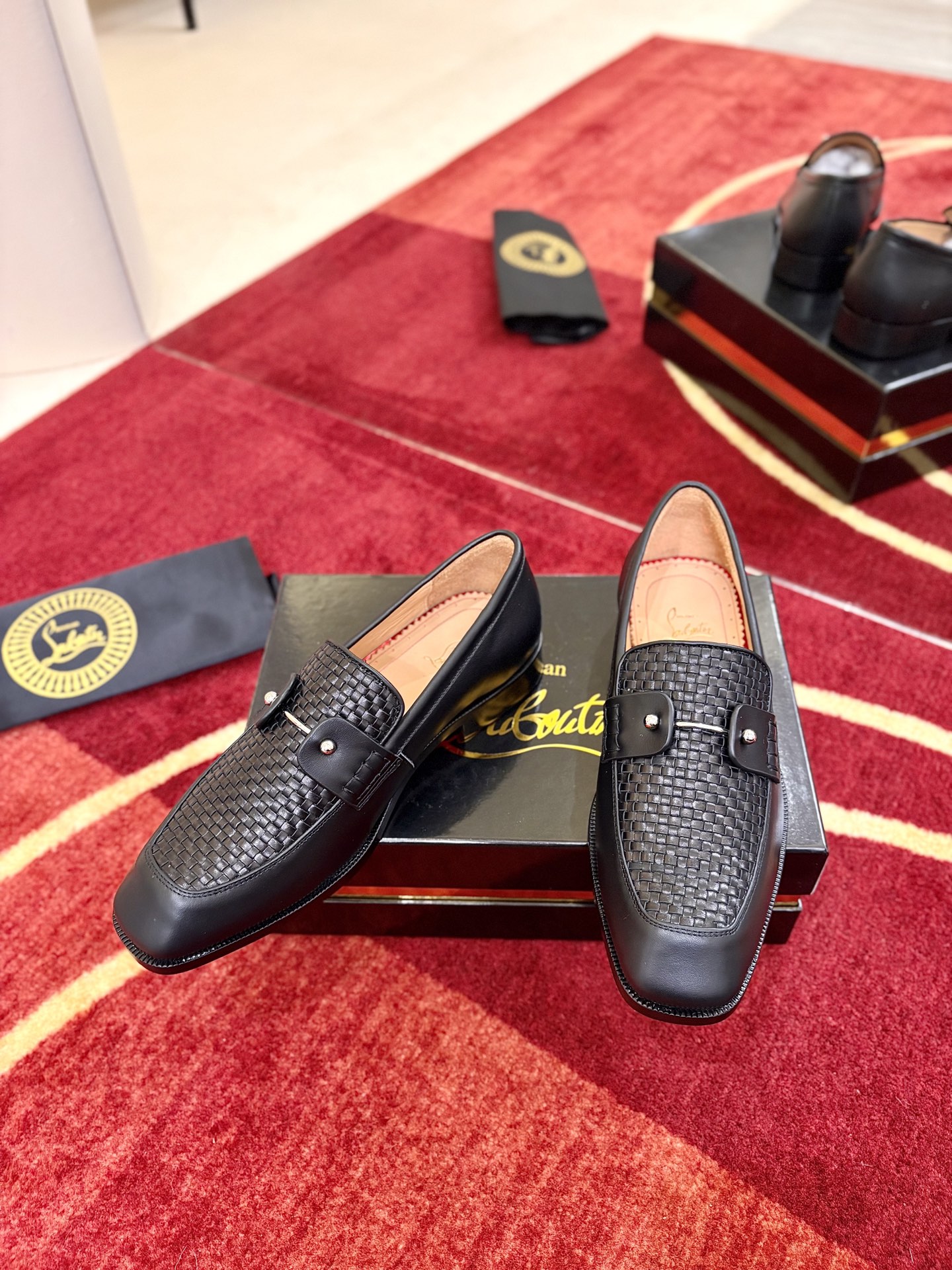 Christian Louboutin Black Woven Loafers
