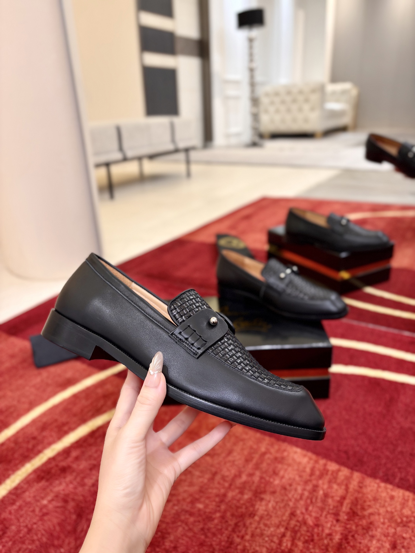 Christian Louboutin Black Woven Loafers