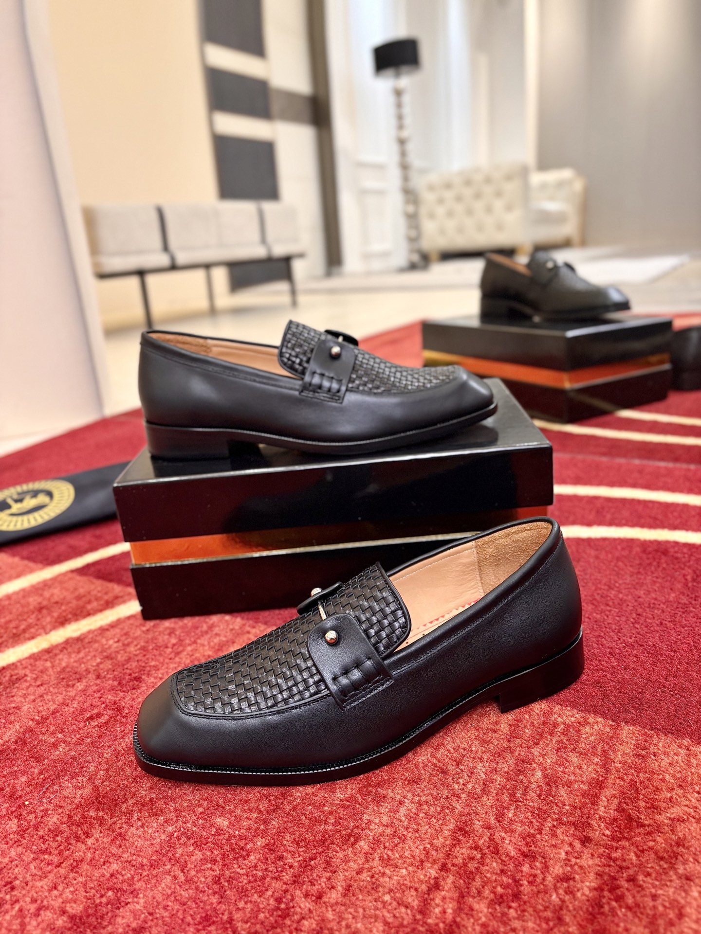 Christian Louboutin Black Woven Loafers