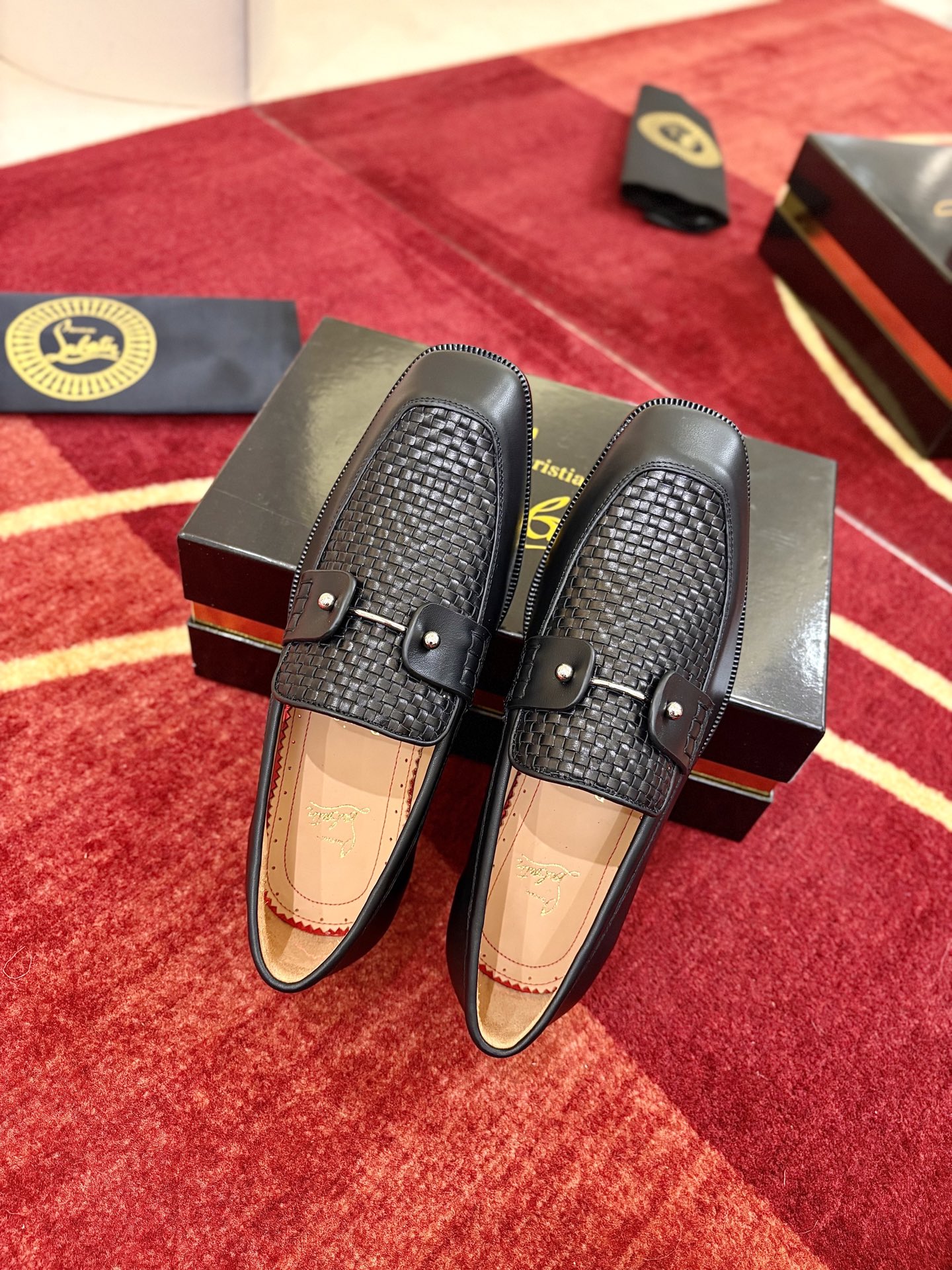 Christian Louboutin Black Woven Loafers