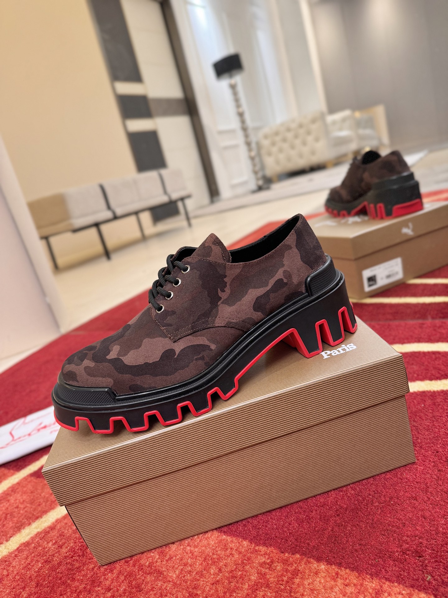 Brown Camo Lug-Sole Derby Shoes