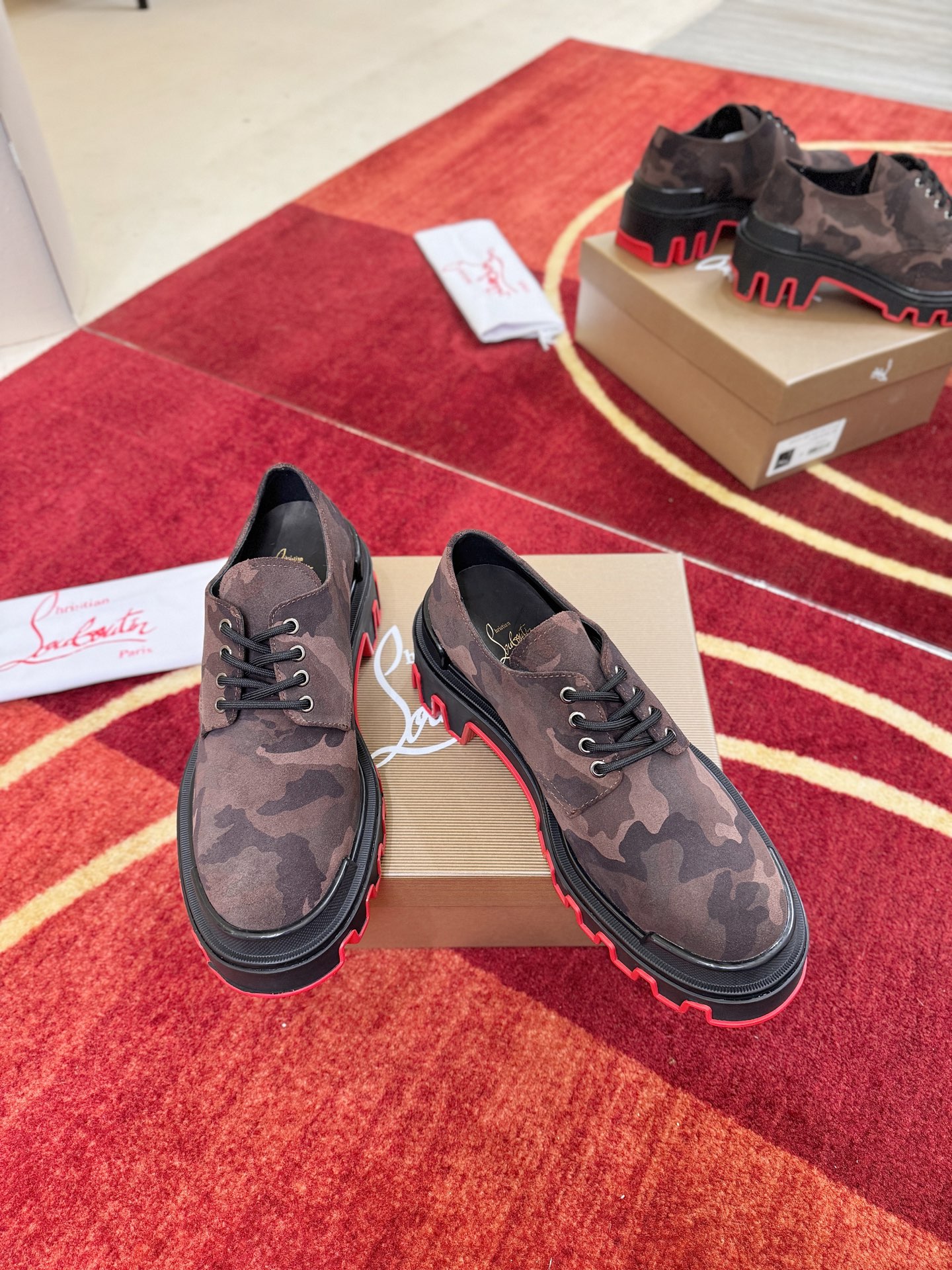 Brown Camo Lug-Sole Derby Shoes