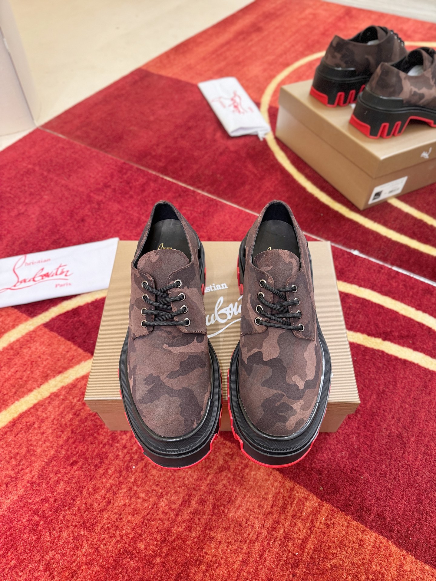 Brown Camo Lug-Sole Derby Shoes