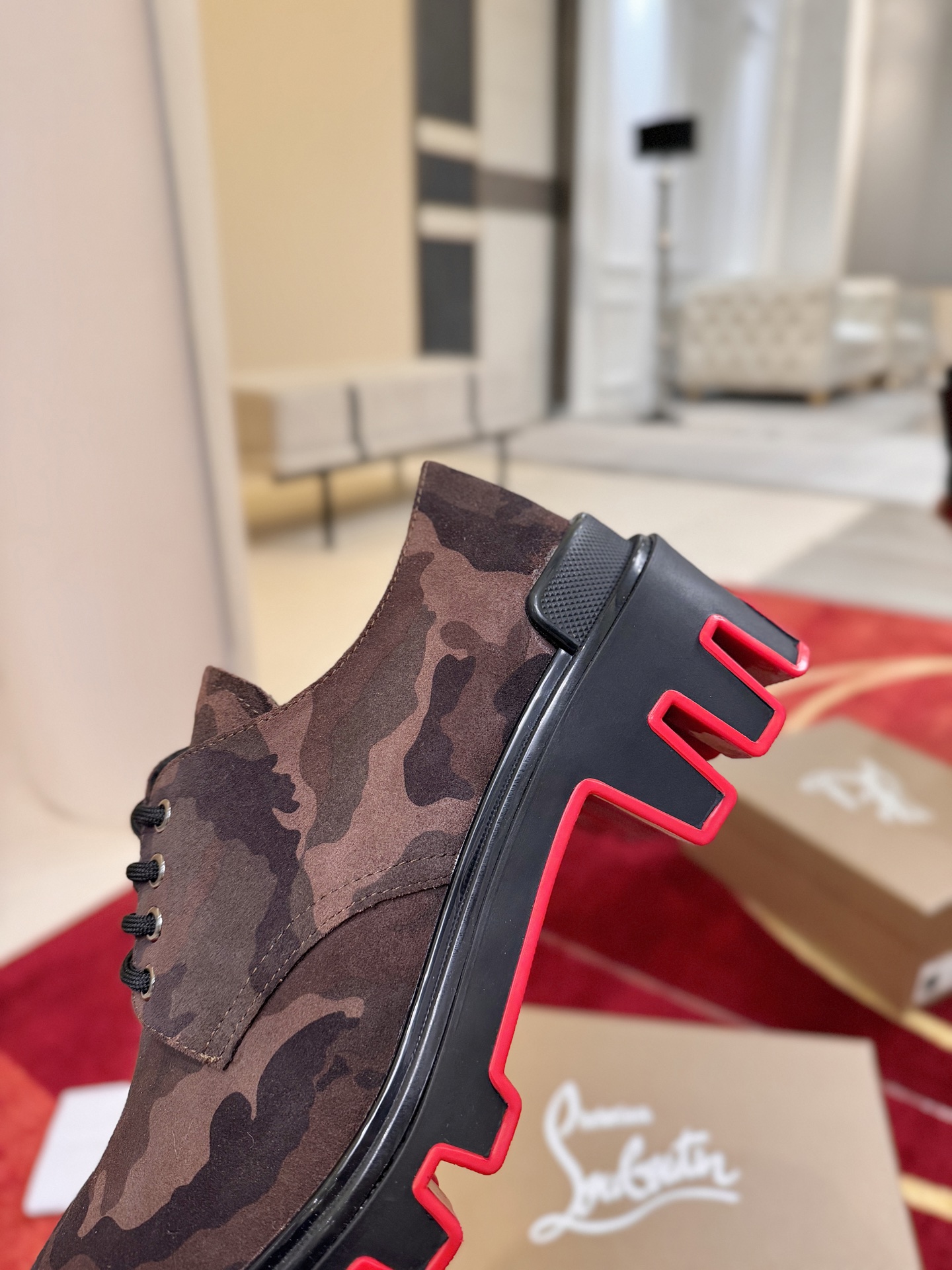 Brown Camo Lug-Sole Derby Shoes