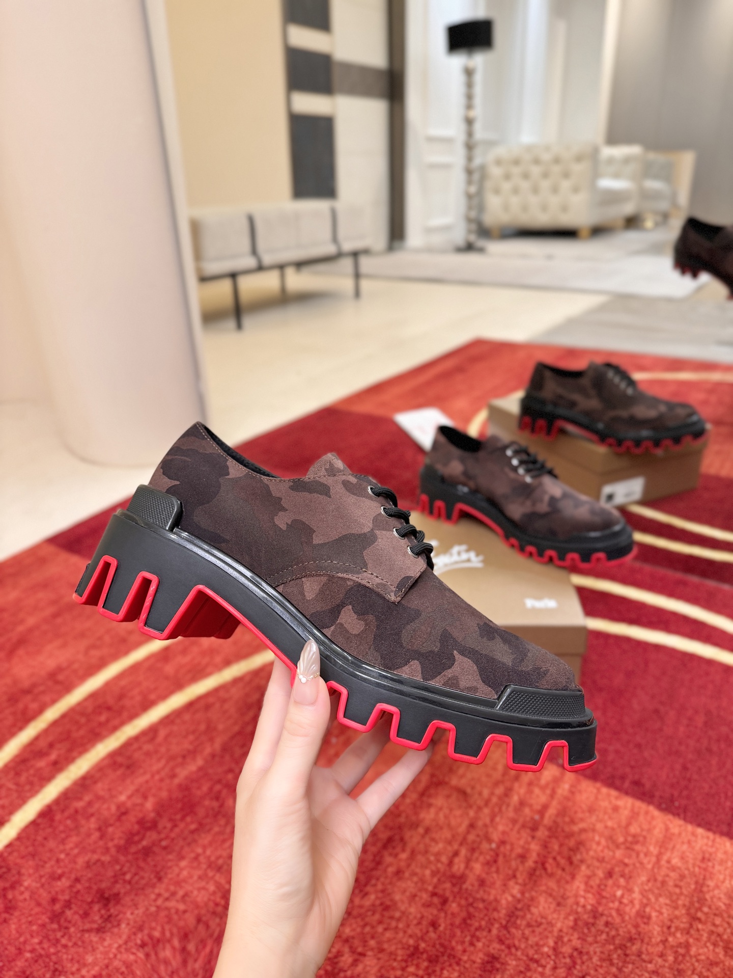 Brown Camo Lug-Sole Derby Shoes