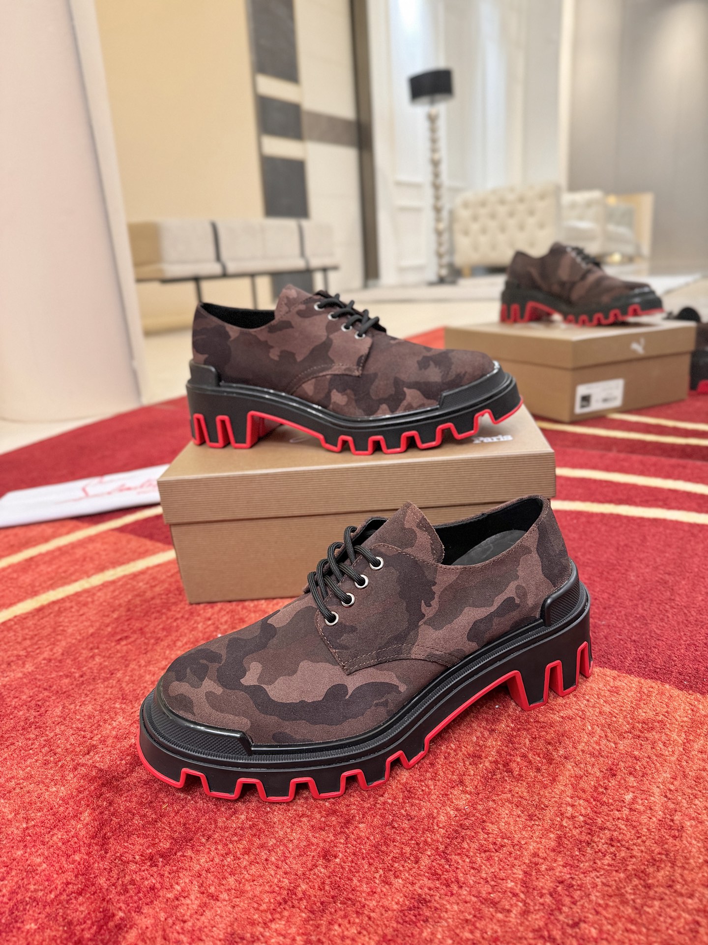 Brown Camo Lug-Sole Derby Shoes