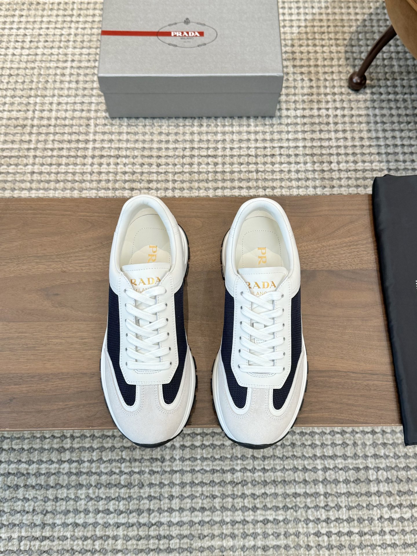 Prada Shoes Sneakers Black White Sewing Fall/Winter Collection Sweatpants