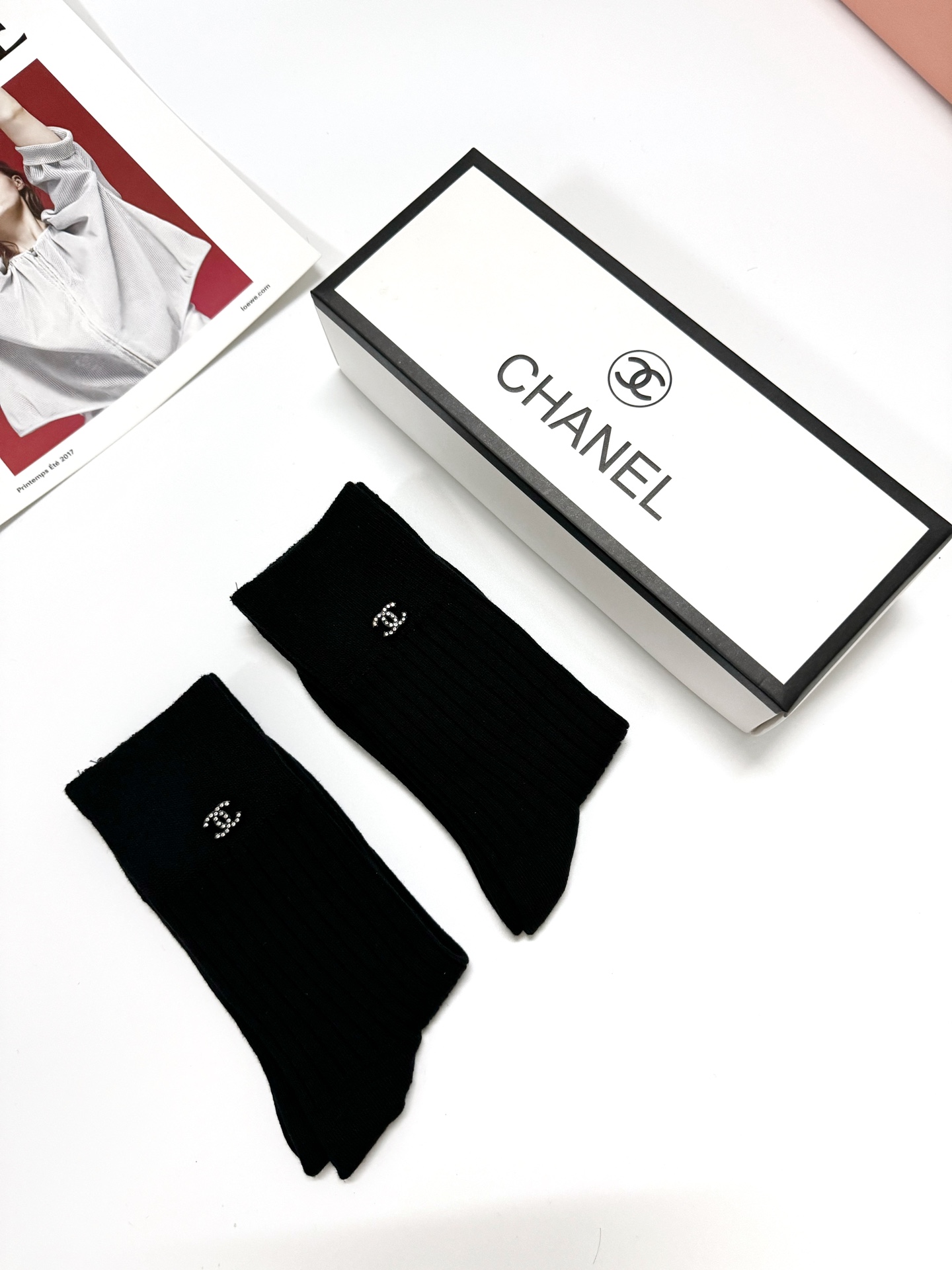 配包装一盒2双Chanel香奈儿经典字母logo纯棉中筒袜ins爆款！专柜在售ing好看到爆炸！超高品质