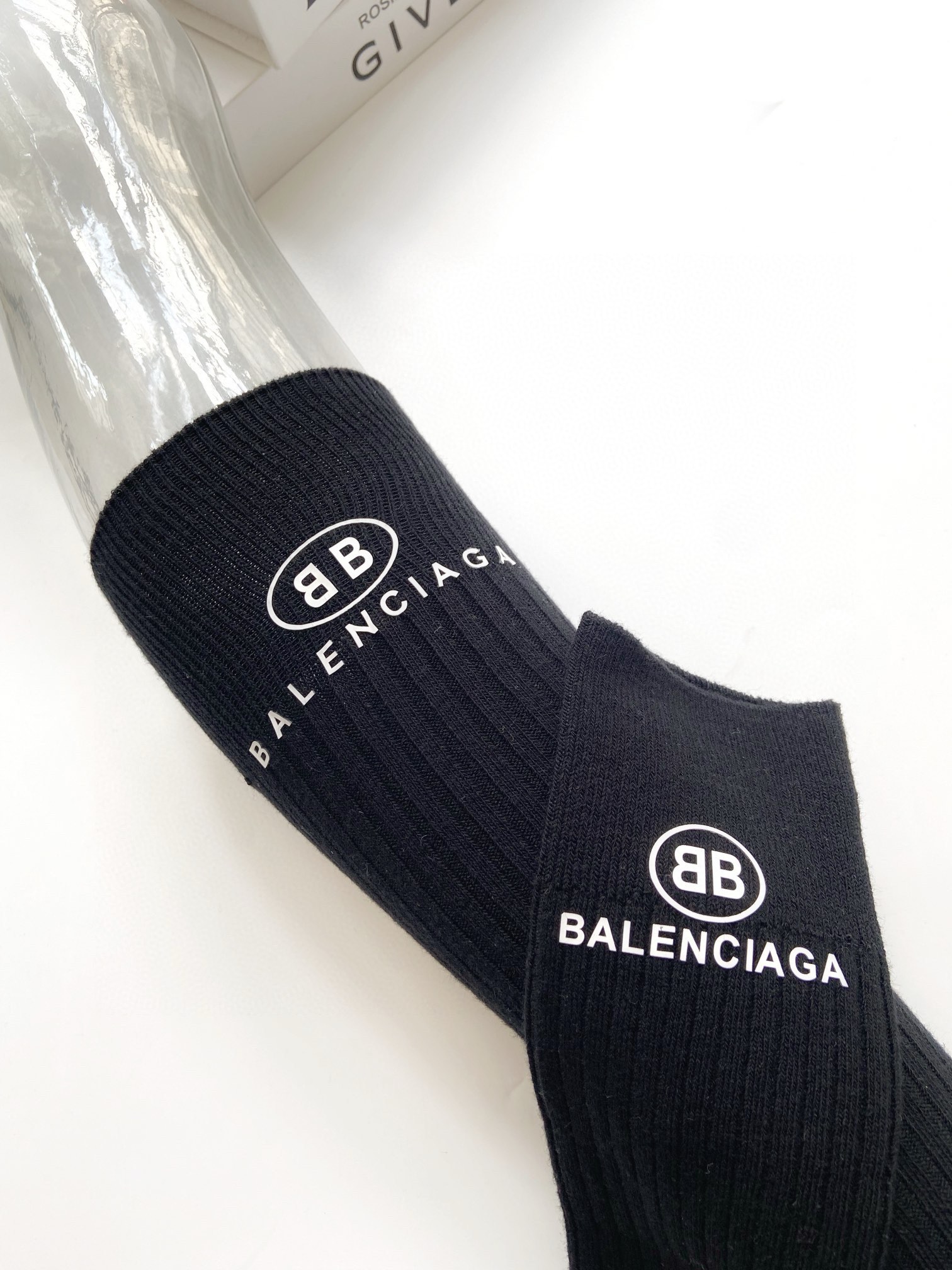 配包装一盒一双巴黎世家balenciaga经典字母logo纯棉长筒袜小腿袜重工装饰个性时尚ins爆款！专