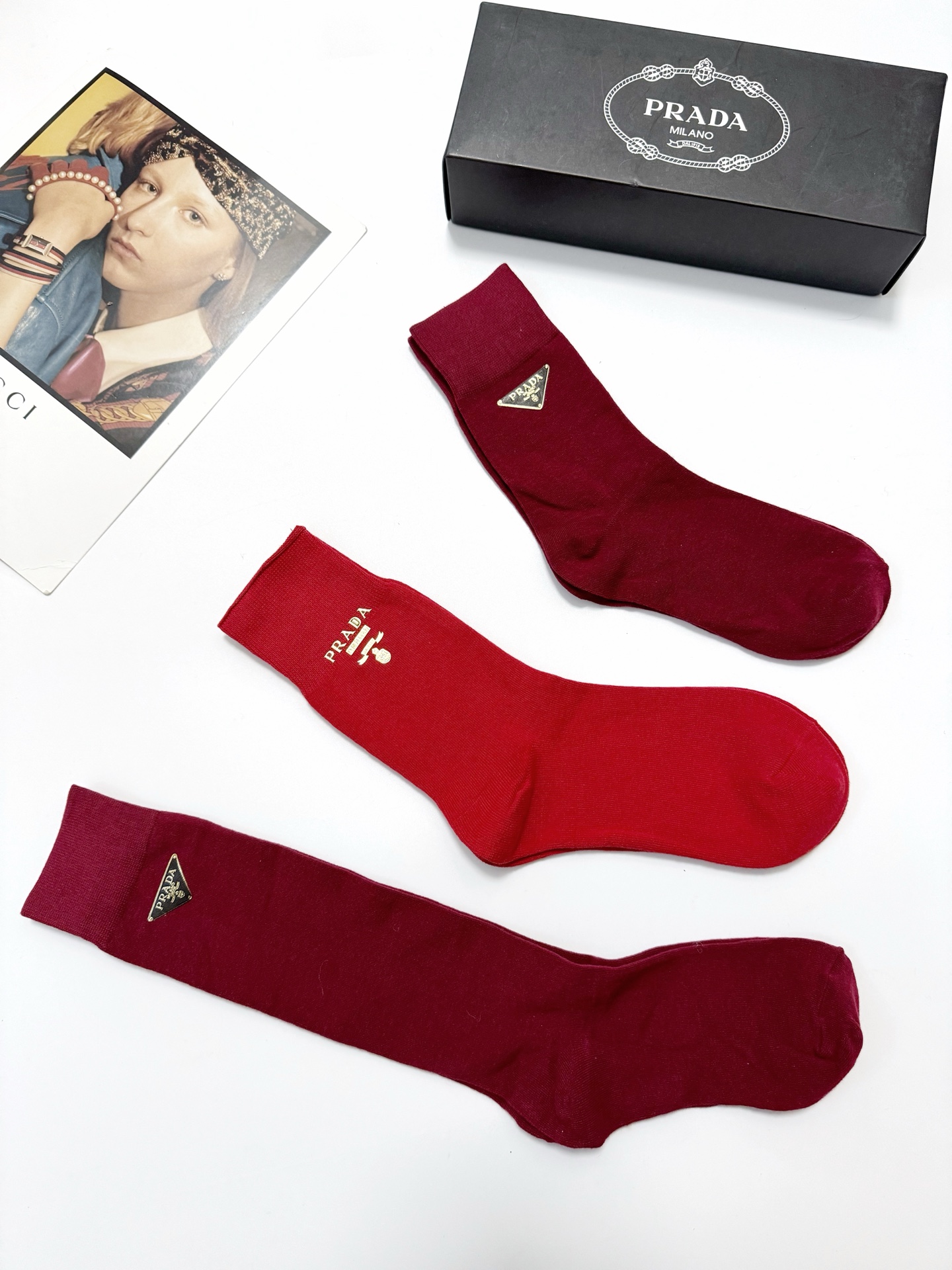 Luxury Prada Cotton Knitted Stockings Set in Classic Design with Logo – 3-Pack Box - 图片 2