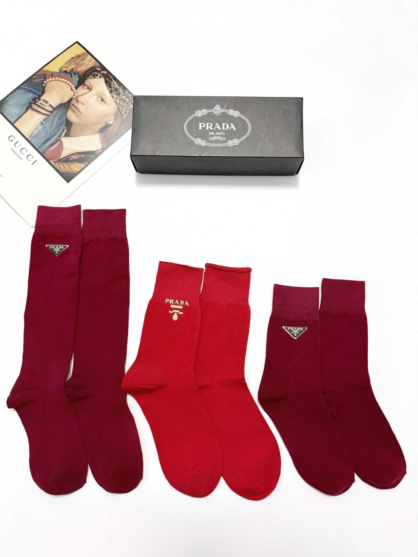 Luxury Prada Cotton Knitted Stockings Set in Classic Design with Logo – 3-Pack Box - 图片 5