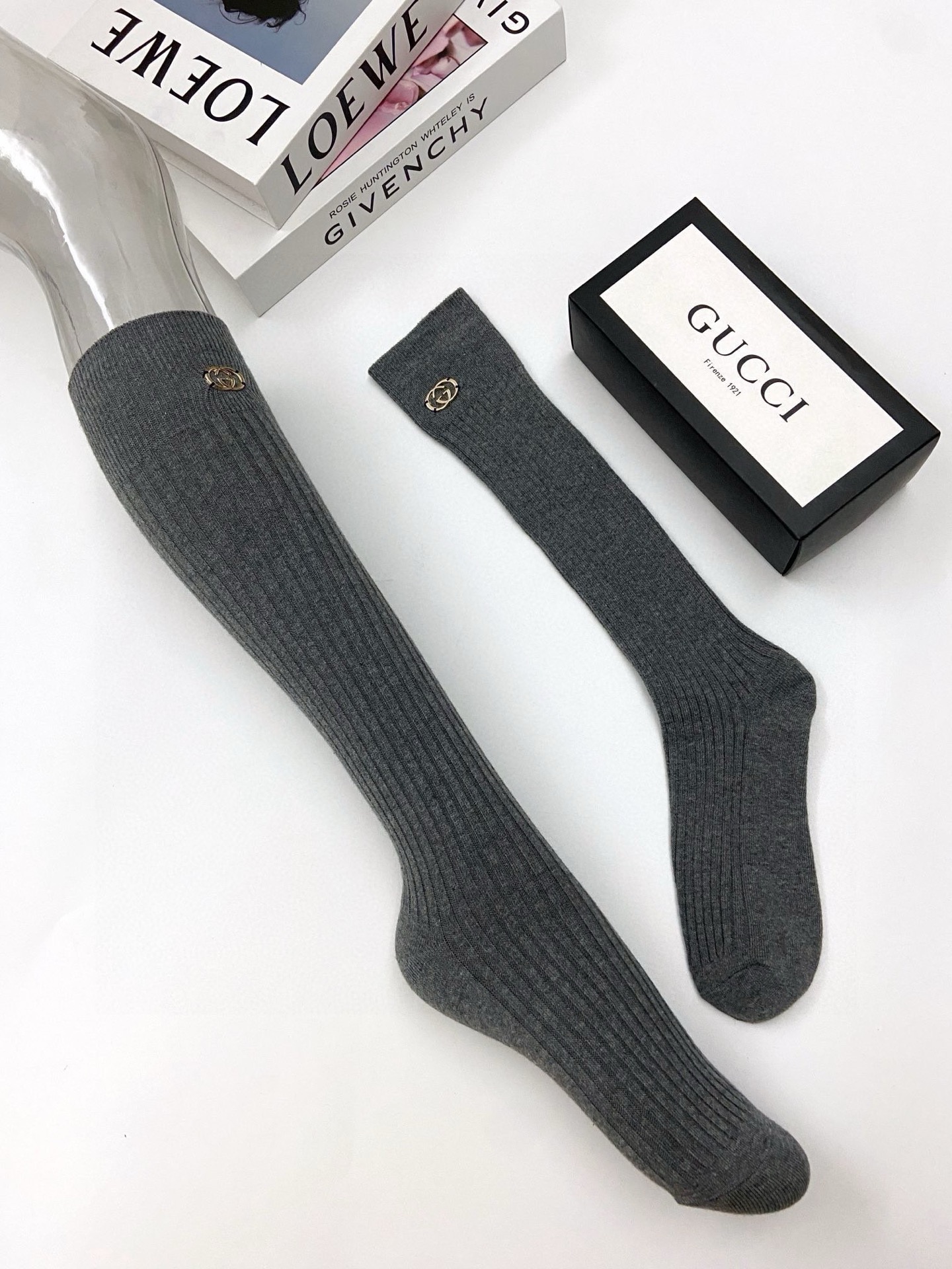 配包装🌟【一盒一双】🌟Gucci 古琦 经典字母logo纯棉长筒袜 小腿袜🌟重工装饰个性时尚🌟ins爆款