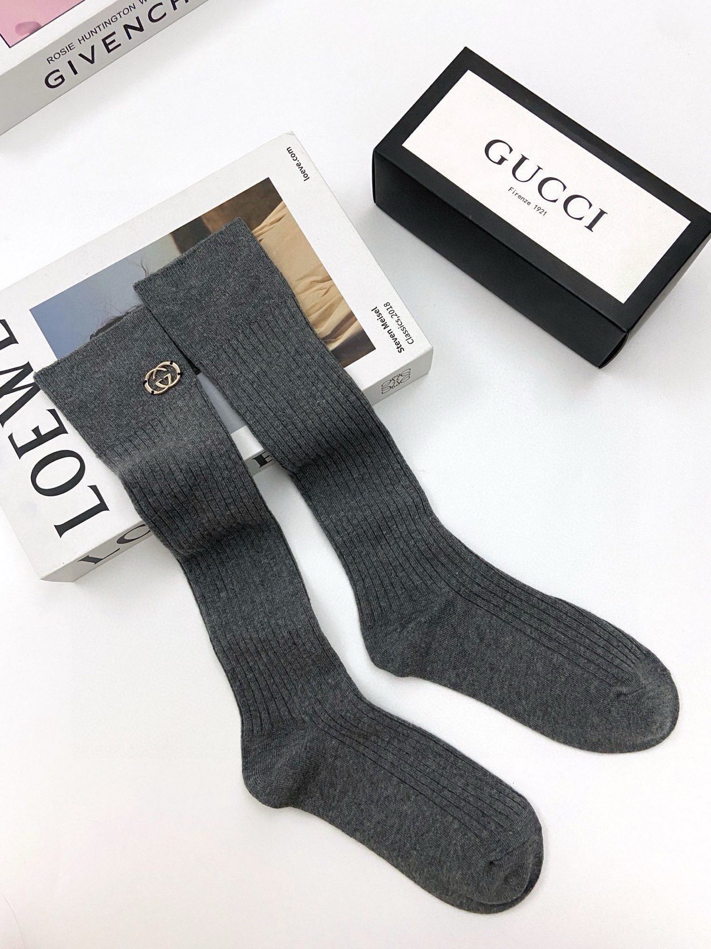 配包装🌟【一盒一双】🌟Gucci 古琦 经典字母logo纯棉长筒袜 小腿袜🌟重工装饰个性时尚🌟ins爆款