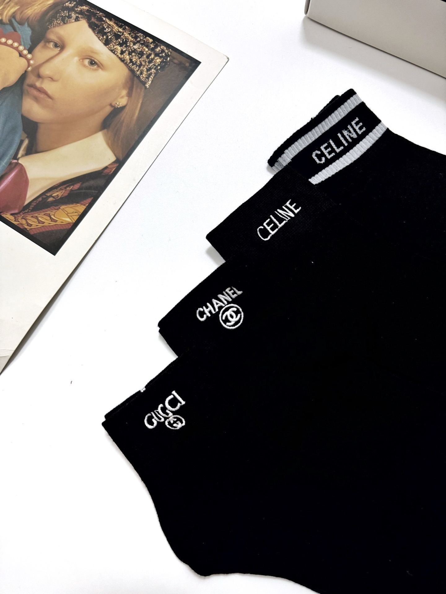 配包装🌟【一盒4双】🌟Chanel 香奈儿 /Gucci /Celine 欧美大牌爆款字母刺绣logo 