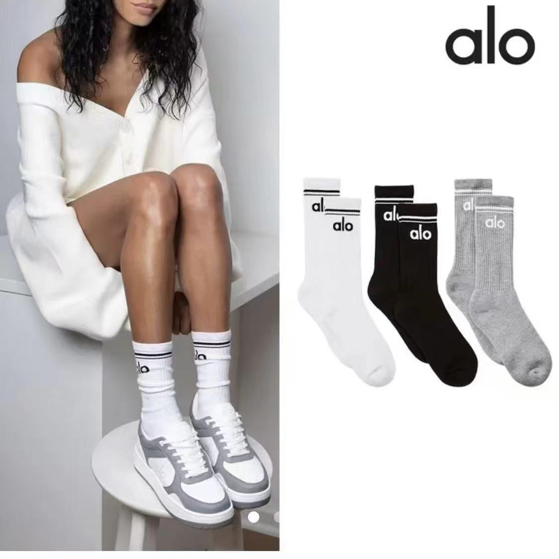 NO:584975,Comes with packaging [3 pairs in a box] alo classic letter logo pure cotton mid-calf socks, ins super popular calf socks, pure cotton fabric, a must-have for fashionistas, classic color matching, personalized, fashionable and versatile, you deserve it Socks, stockings, socks, socks19860909配包装【一盒3双】  alo 经典字母logo 纯棉中筒袜,ins超火爆小腿短袜,纯棉面料,潮人必备 ,经典配色 个性时尚百搭款,你值得拥有哦袜子,丝袜,袜子,socks,accessory