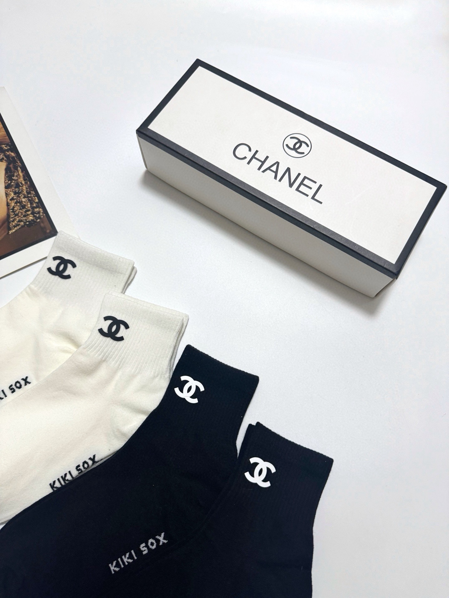 配包装🌟【一盒4双】🌟Chanel 香奈儿 经典字母logo 纯棉短筒袜 经典纯色短袜🌟ins爆款！专柜