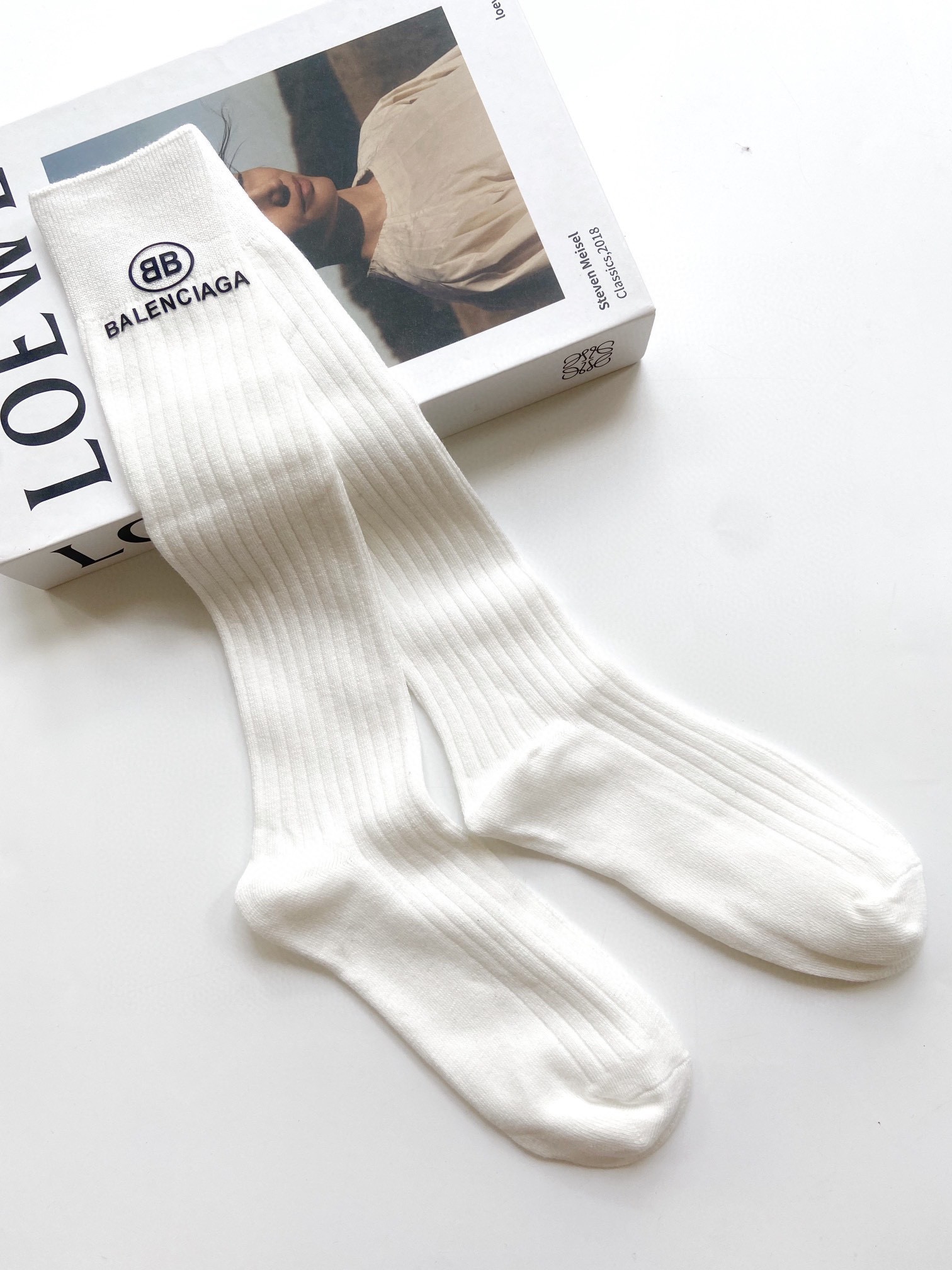 配包装🌟【一盒一双】🌟巴黎世家 balenciaga 经典字母logo纯棉长筒袜 小腿袜🌟重工装饰个性时