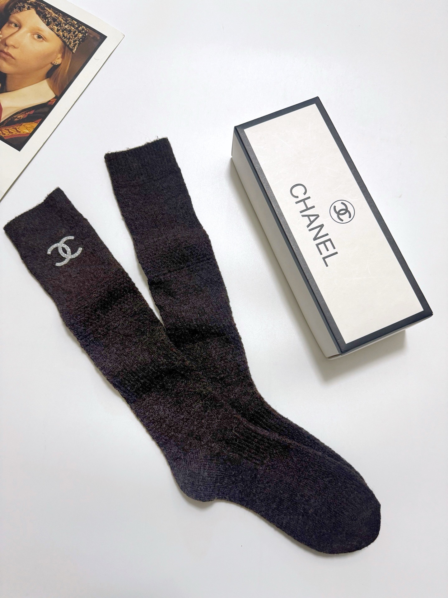 配包装🌟【一盒一双】🌟Chanel 香奈儿 经典字母 logo羊毛 混纺长筒袜 ！菱格暗纹小腿袜 超级软