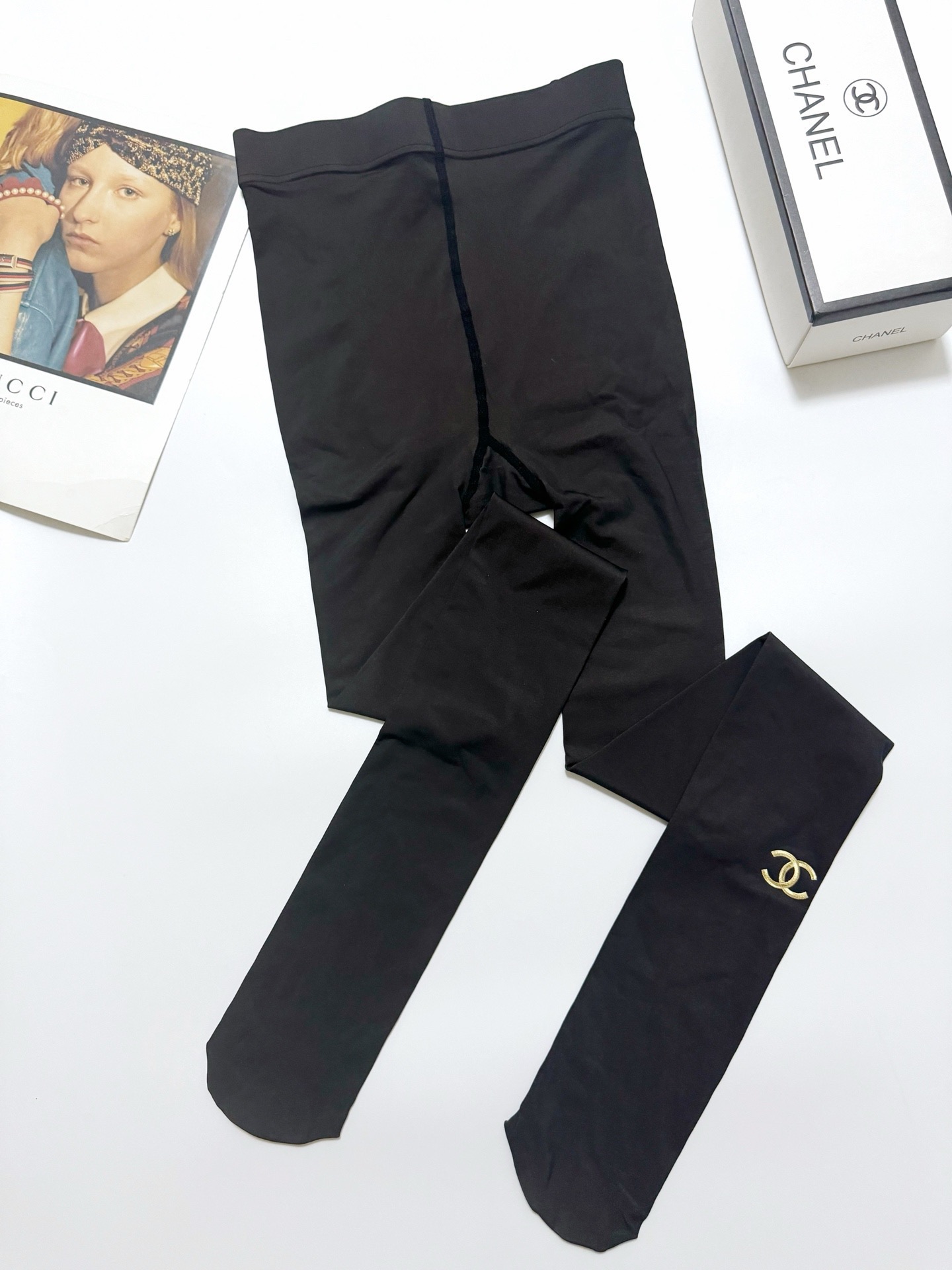 配包装🌟【一盒一双】🌟Chanel香奈儿 ins爆款，秋冬加厚丝袜 ，（加厚100g）水光黑丝透肤打底连