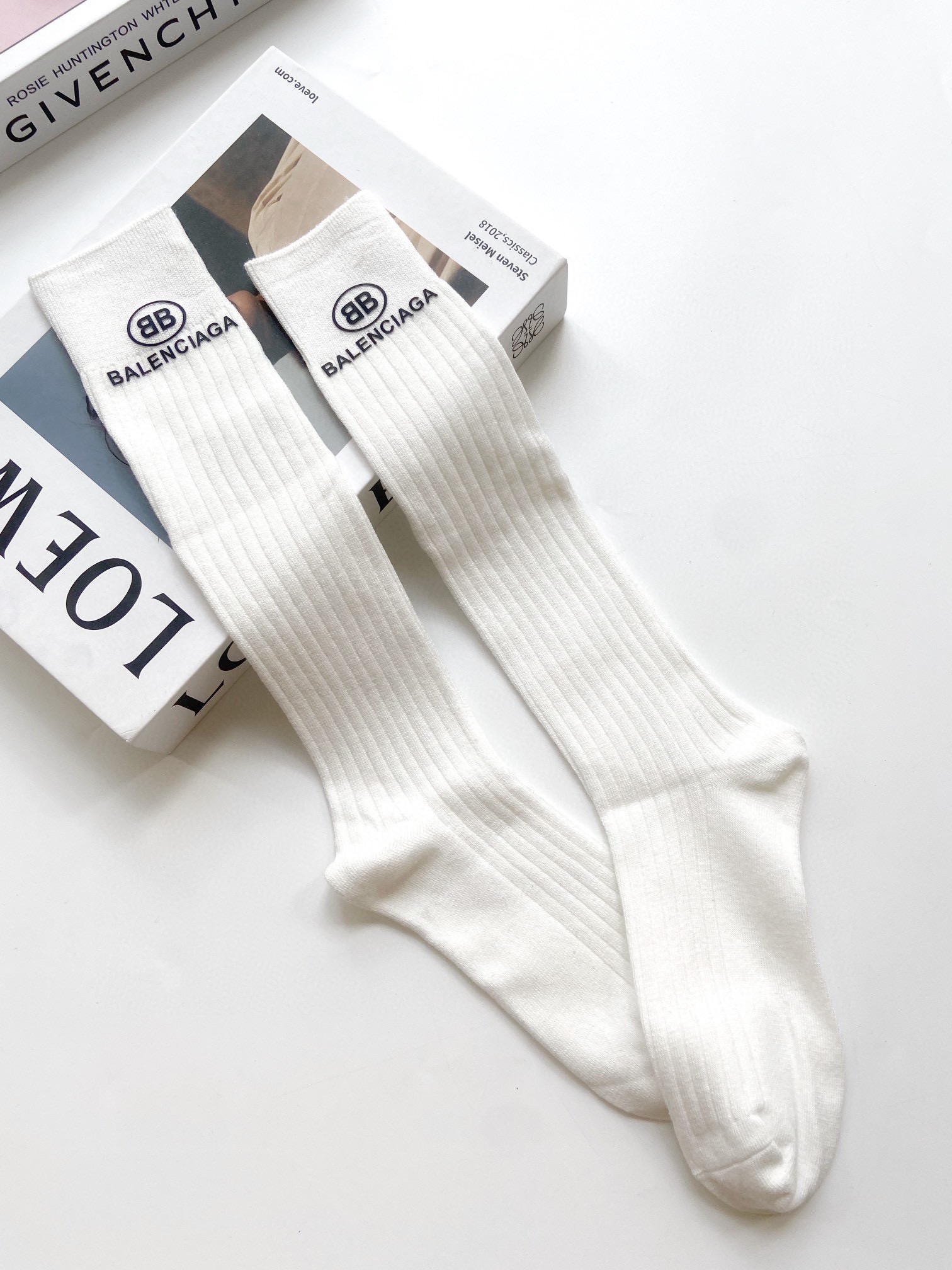 配包装🌟【一盒一双】🌟巴黎世家 balenciaga 经典字母logo纯棉长筒袜 小腿袜🌟重工装饰个性时