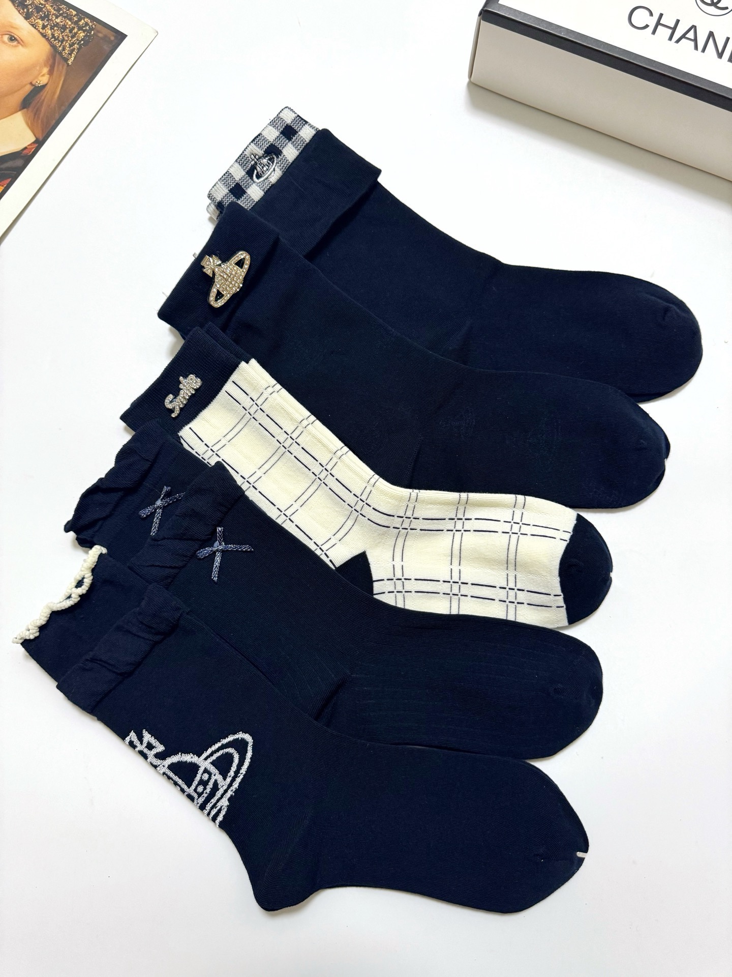 配包装🌟【一盒5 双】 🌟 Vivienne Westwood，西太后经典logo 纯棉中筒袜 ，纯棉面