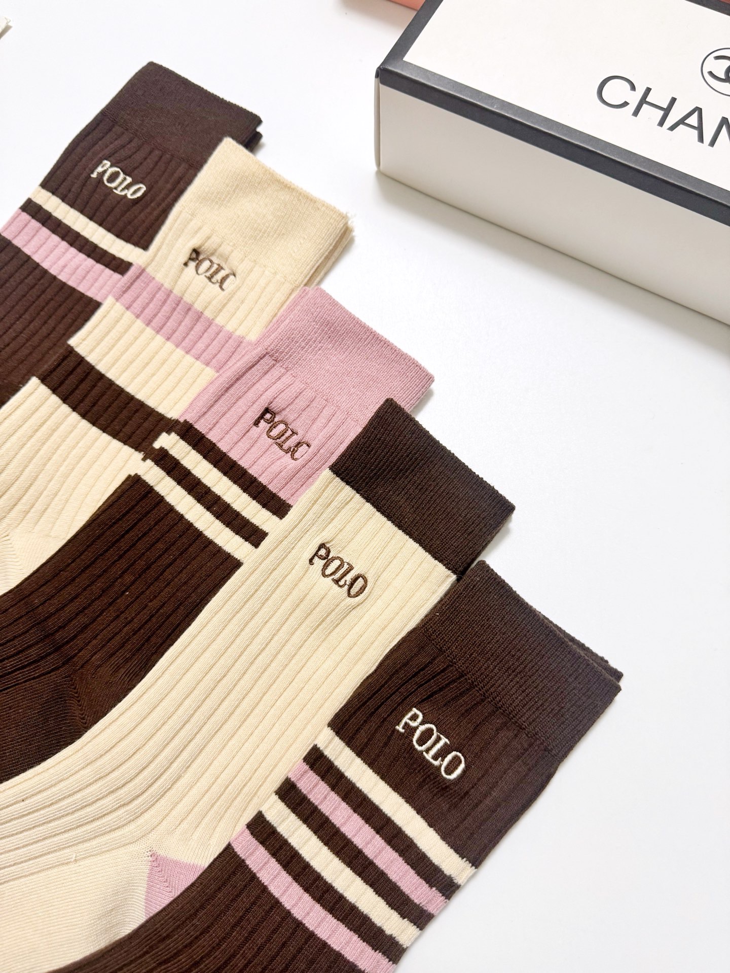 配包装🌟【一盒5 双】 🌟 POLO 拉夫劳伦 经典刺绣字母logo 纯棉中筒袜 ，ins超火爆小腿袜，