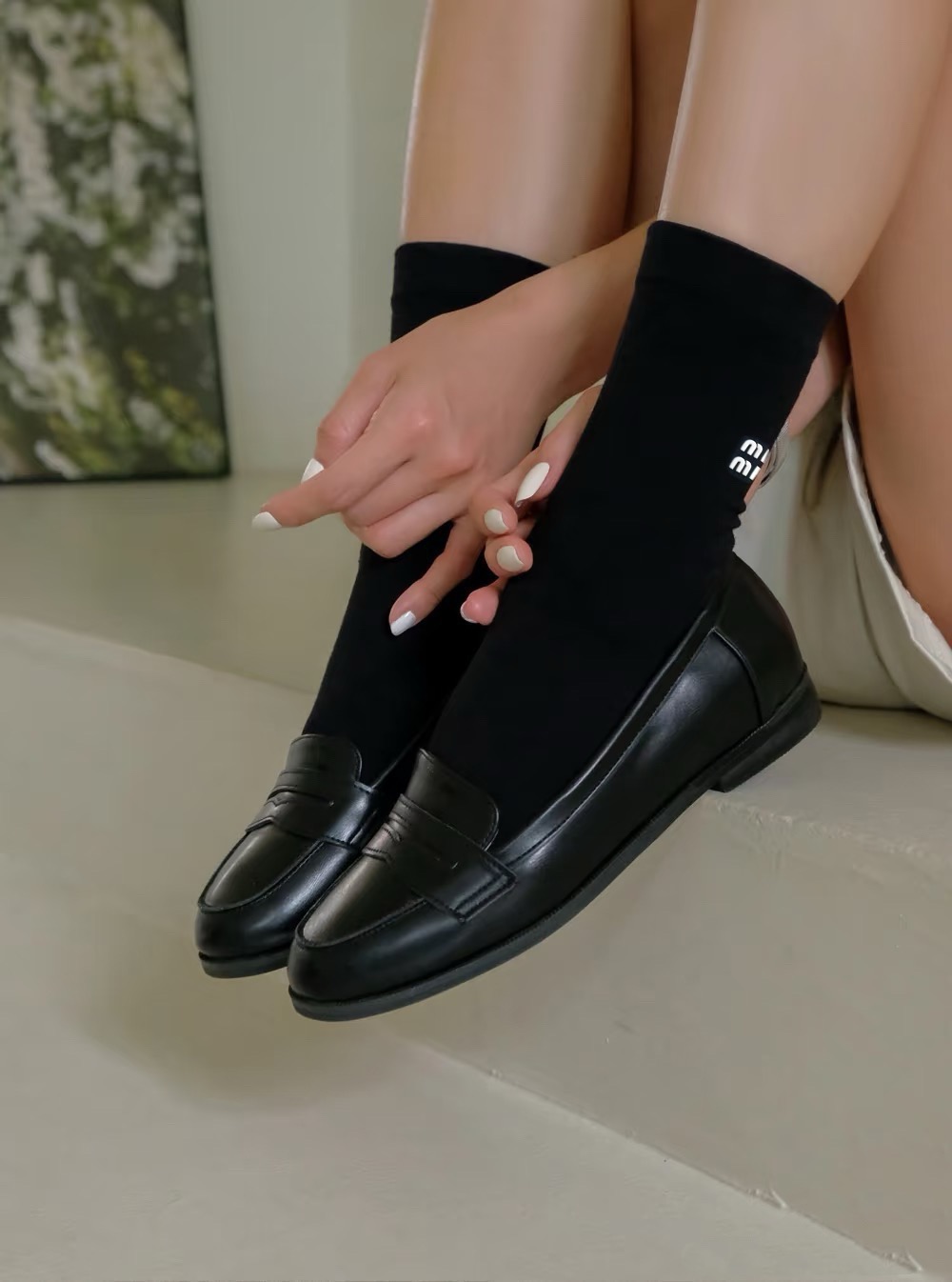 配包装🌟【一盒2双】🌟缪缪 miumiu 经典字母logo 纯棉中筒袜 小腿袜 🌟ins爆款！专柜在售i