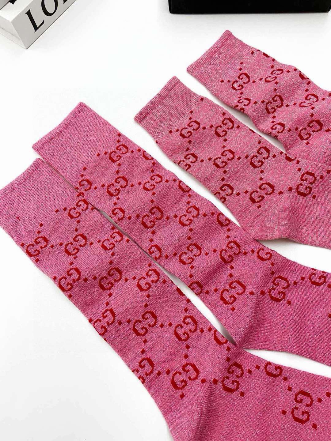 配包装🌟【一盒2 双】🌟Gucci 古奇 爆款金银丝长筒袜 中筒袜，超级火爆小腿袜🔥双针针织混纺金银丝材