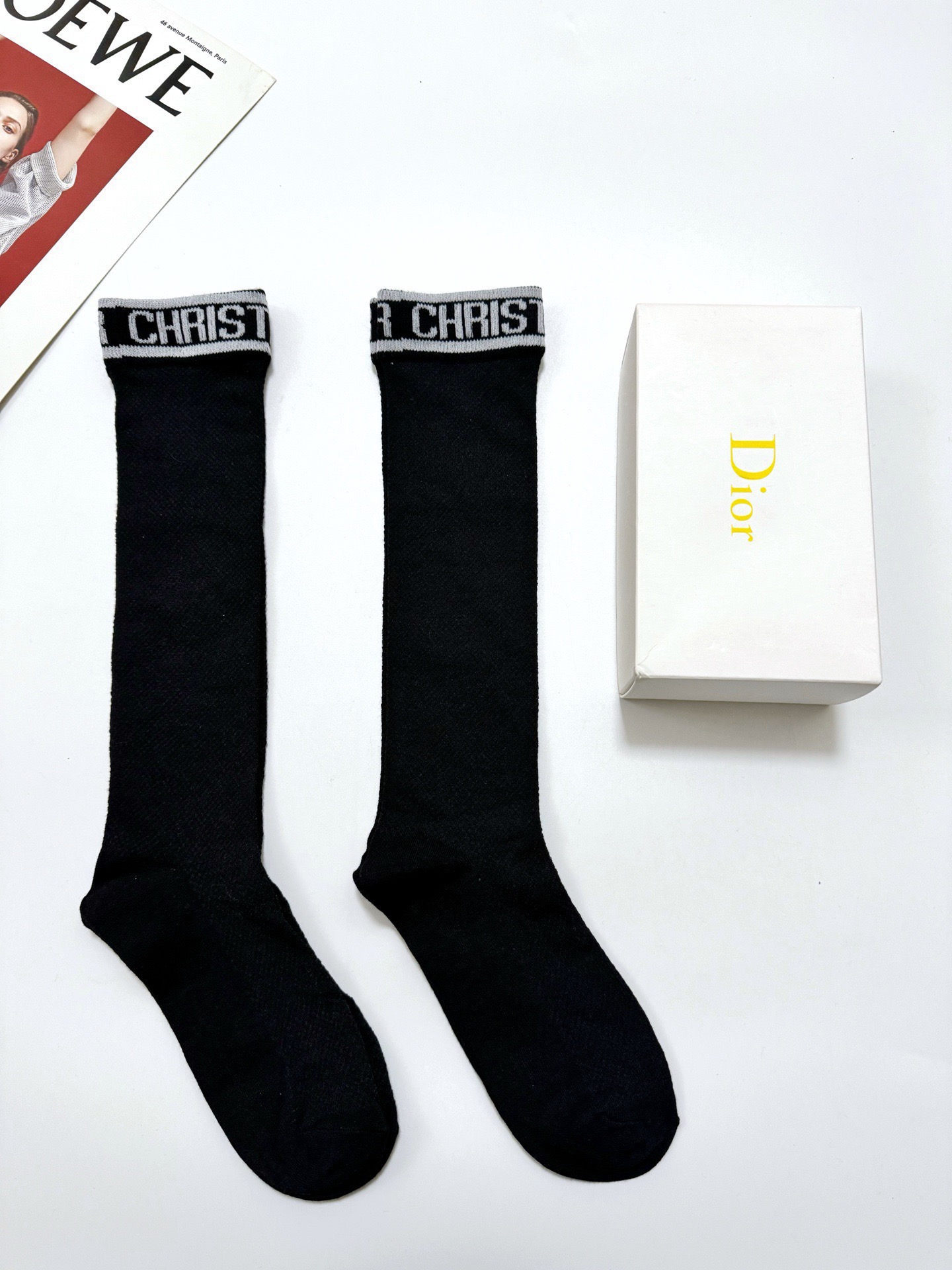 配包装🌟【一盒2双】🌟Dior 迪奥 棉混纺网眼中筒袜 小腿袜🌟ins爆款！专柜在售ing 🌟高版本 ～