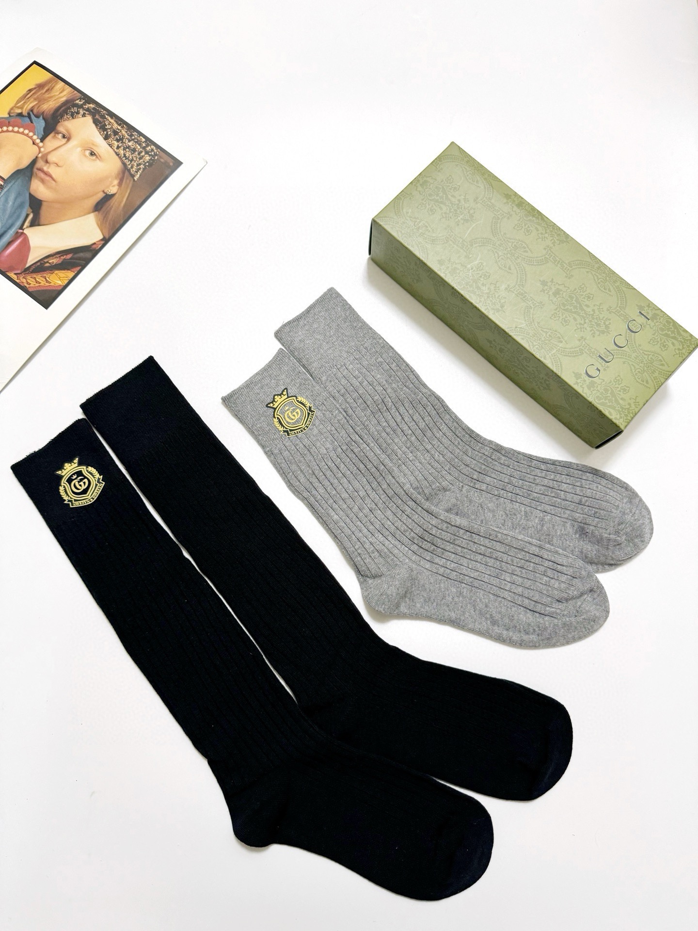 配包装🌟【一盒2 双】🌟Gucci 古琦 🌟超级爆款！网红小腿袜，中筒袜+长筒袜，经典爆款组合❗原单品质