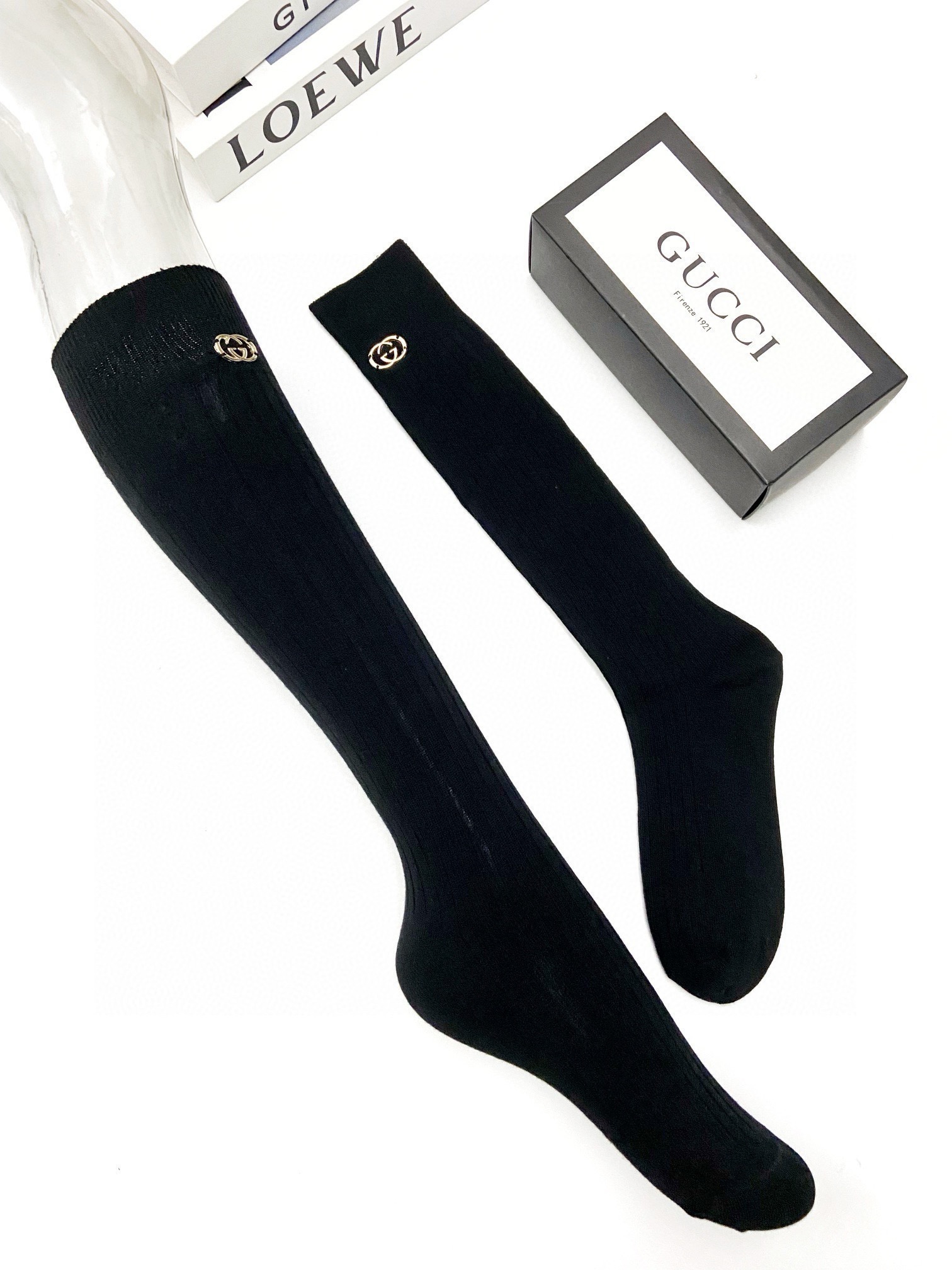 配包装🌟【一盒一双】🌟Gucci 古琦 经典字母logo纯棉长筒袜 小腿袜🌟重工装饰个性时尚🌟ins爆款
