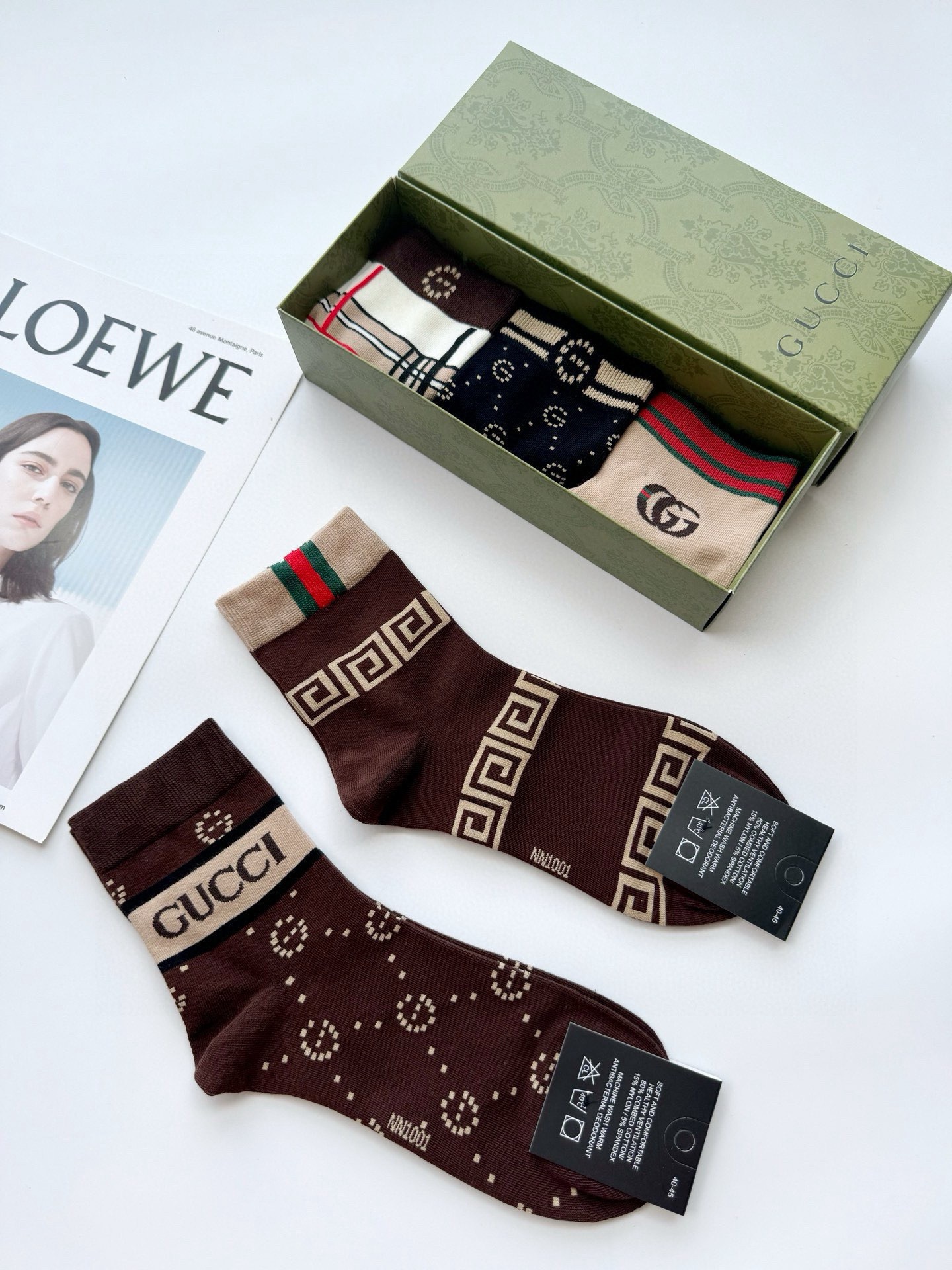 配包装🌟【一盒5 双】 🌟Gucci 古琦 经典字母logo 纯棉短筒袜 ，男女同款 ，ins超火爆短袜