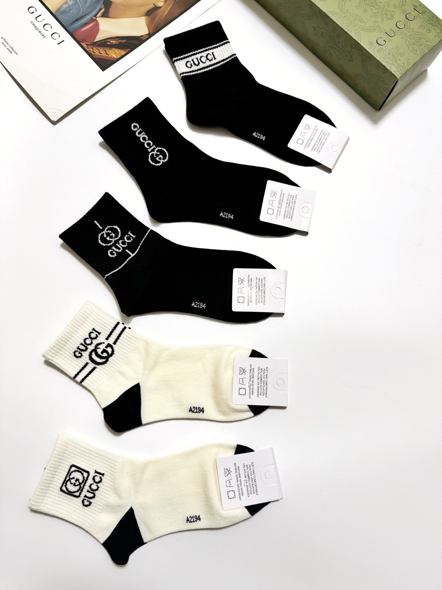 配包装🌟【一盒5 双】 🌟Gucci 古琦 经典字母logo 纯棉短筒袜 ，男女同款 ，ins超火爆短袜